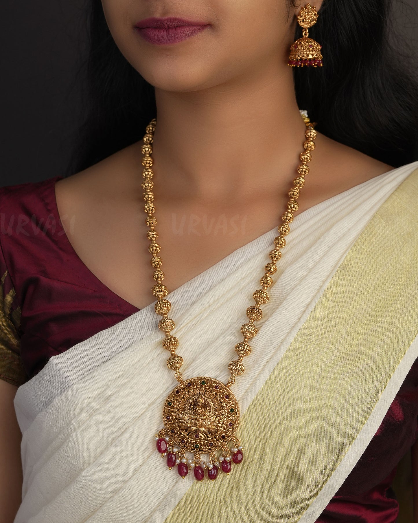 Gold-Toned Lakshmi Floral Long Necklace 1057