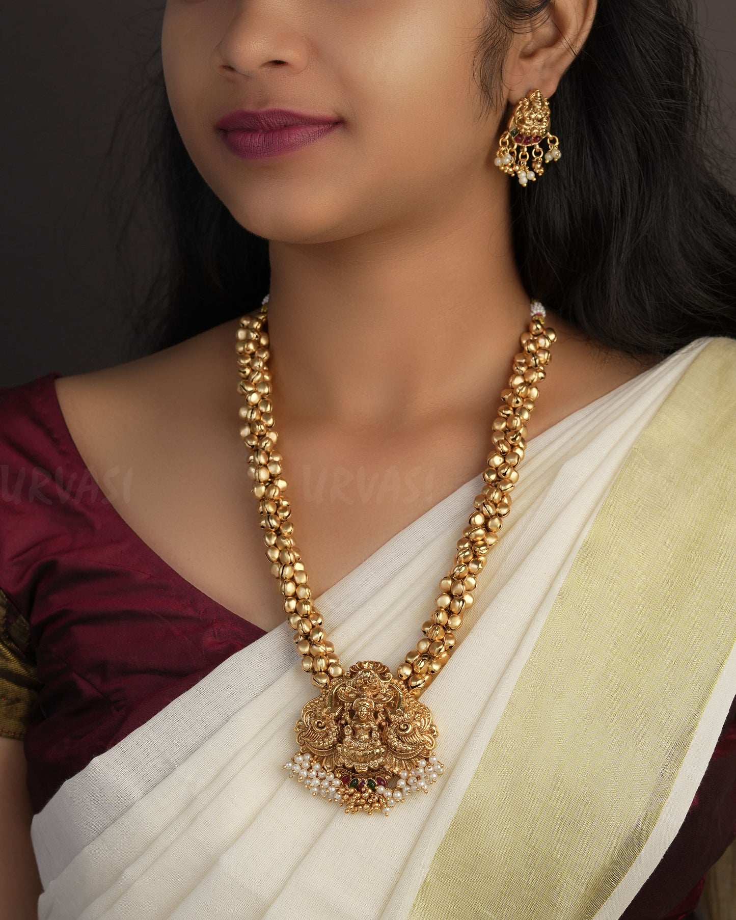 Gold-Toned Lakshmi Pendant Ghungro long Necklace 1087