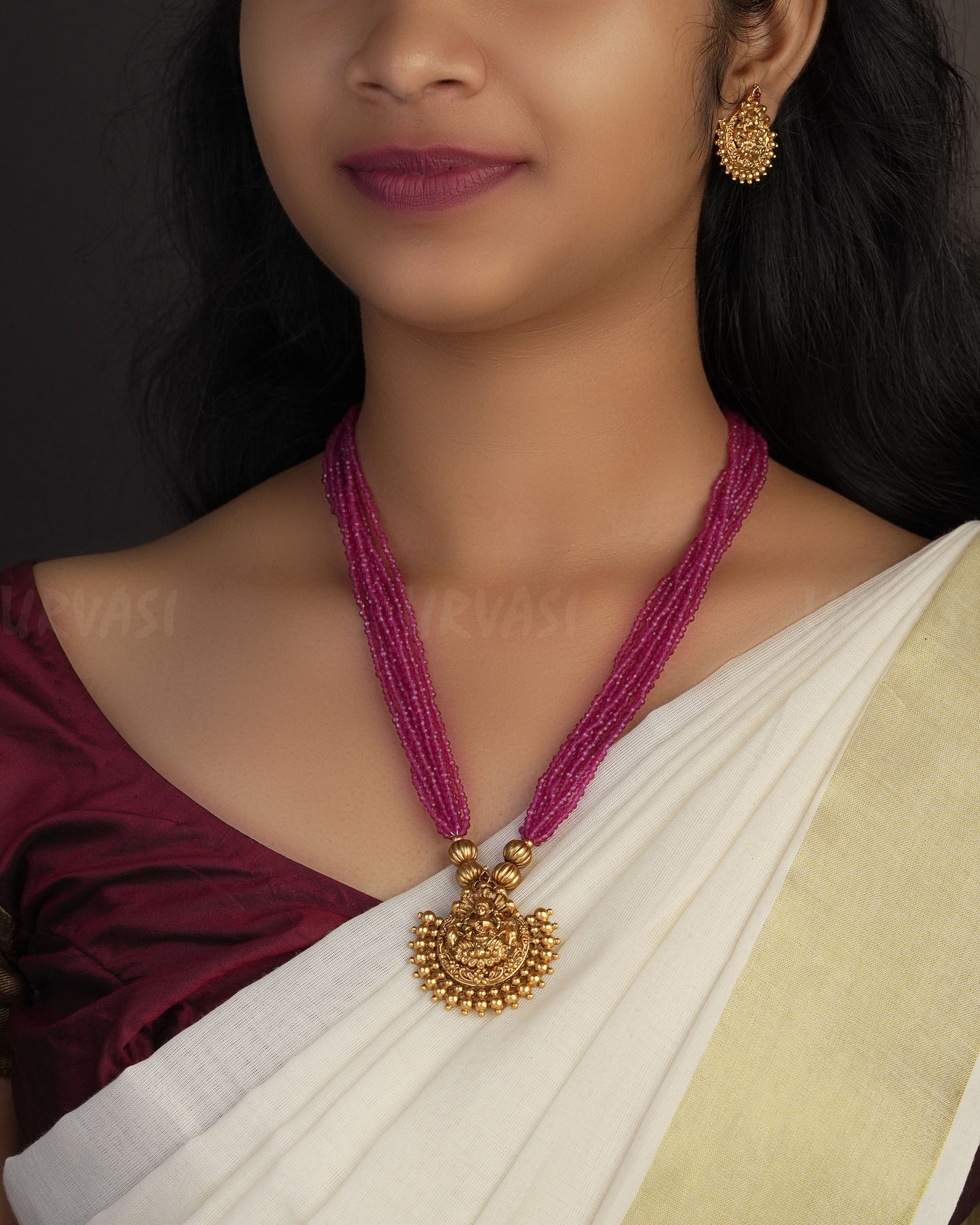 Gold-Toned Muti-Strand Wine Lakshmi Long Necklace 1067