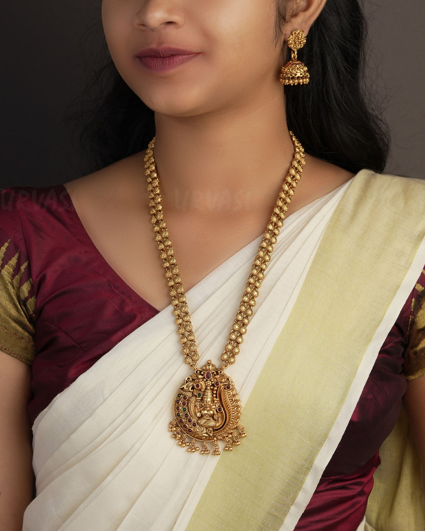 Gold Toned Lakshmi Shankh Designed Long Necklace 1094