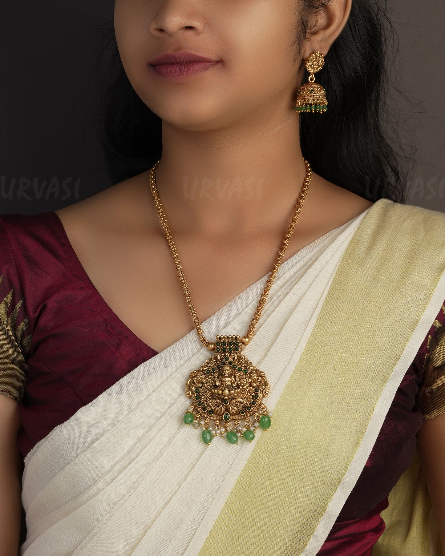 Gold-Toned Lakshmi Floral Motif long Necklace 1088