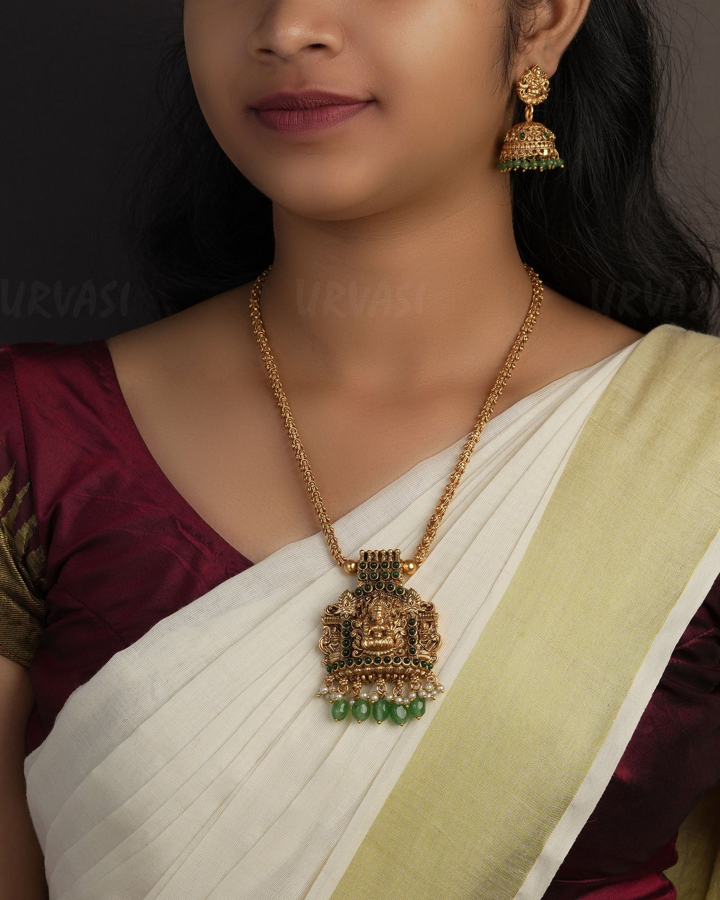 Gold-Toned Gajalakshmi Pendant Long Necklace 1107