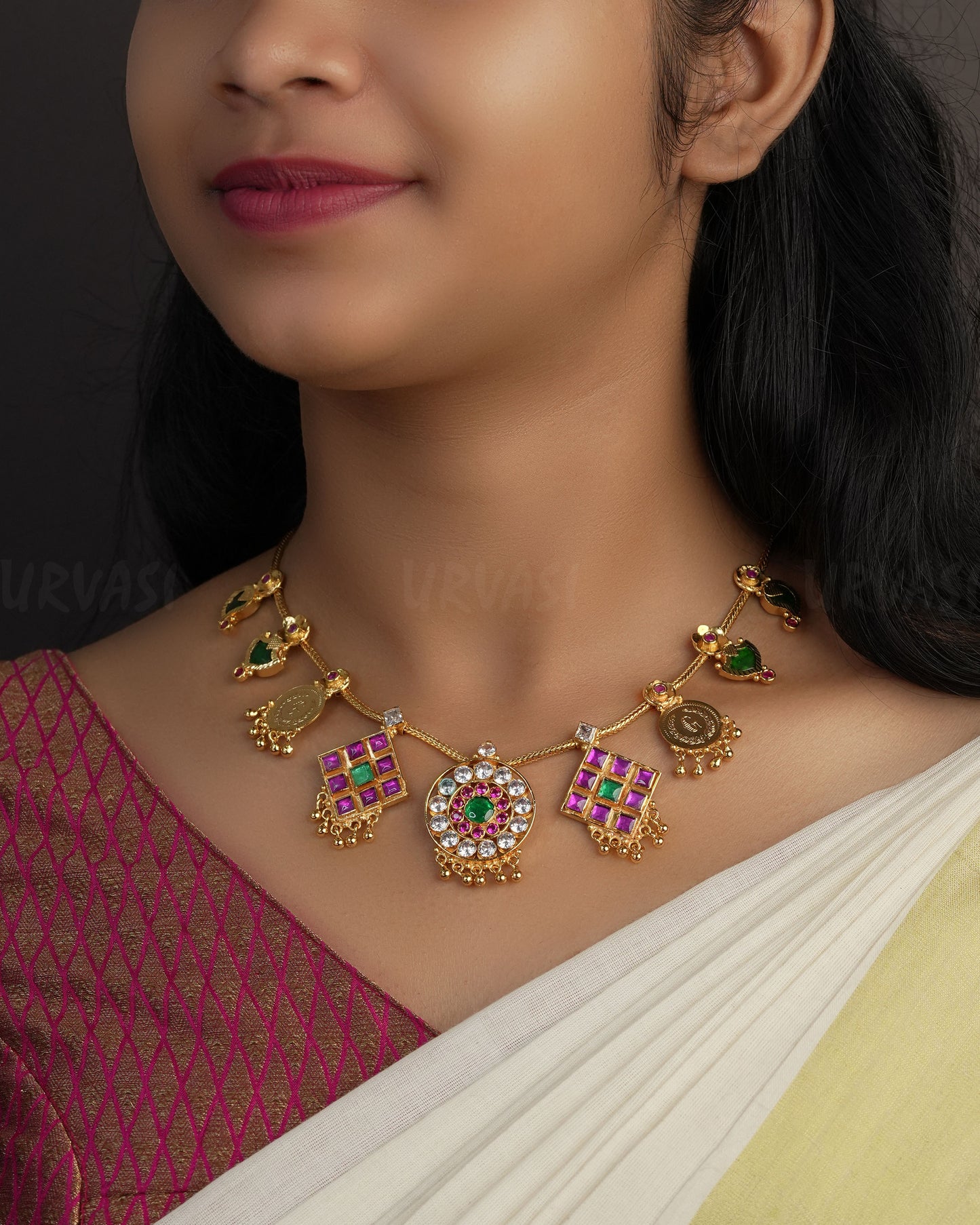 Gold-Toned Arya Inspired Palakka Mango Necklace 1123