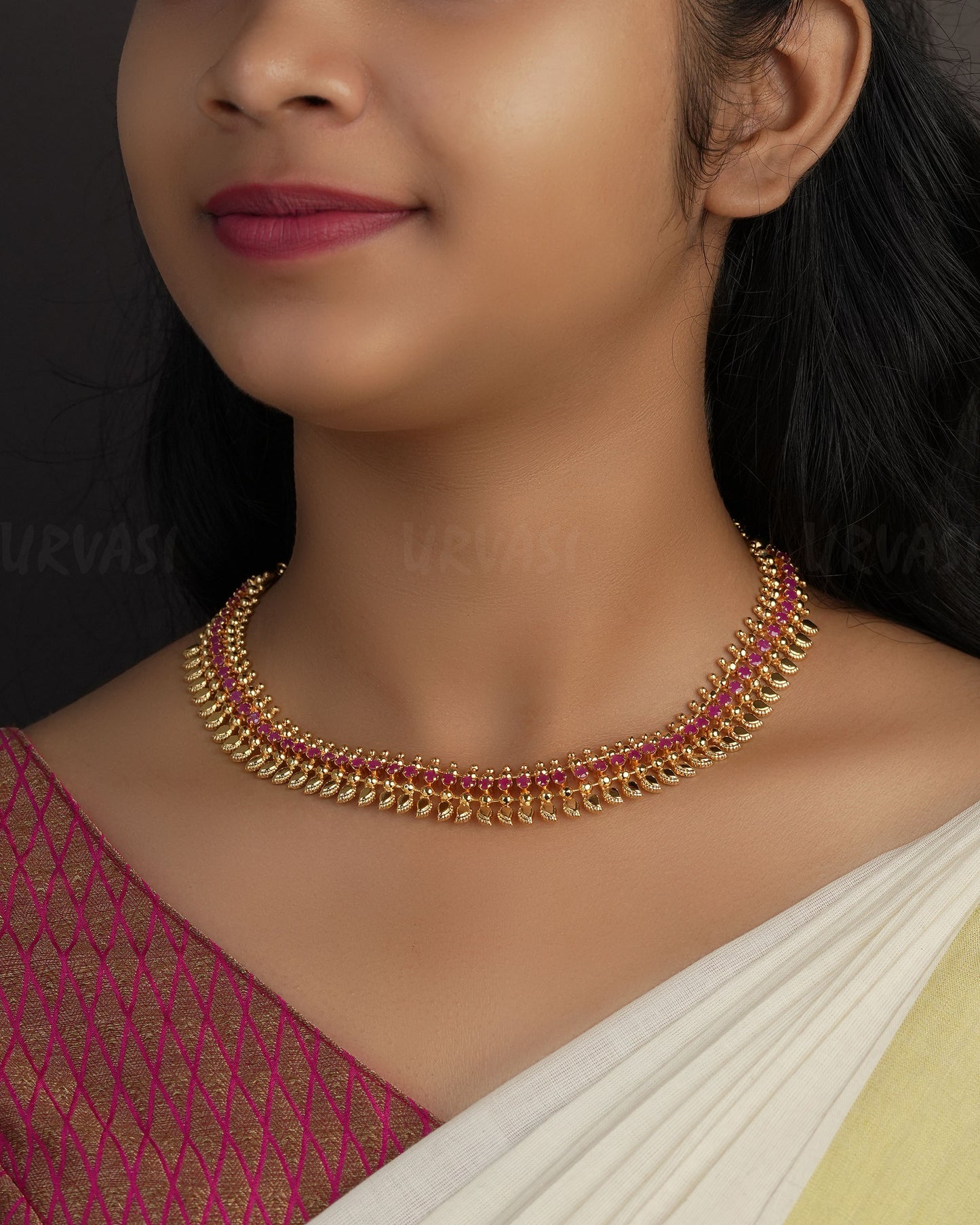 Gold-Toned Mango Ruby Necklace 1125