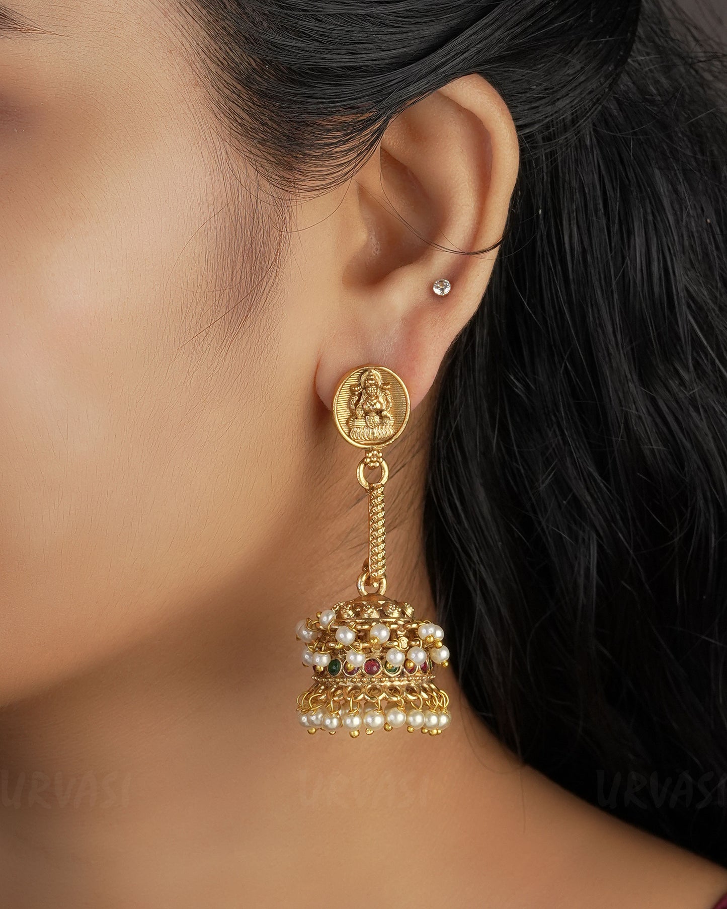 Gold-Toned Lakshmi Pearl Beaded jhumka Earrings ER 507