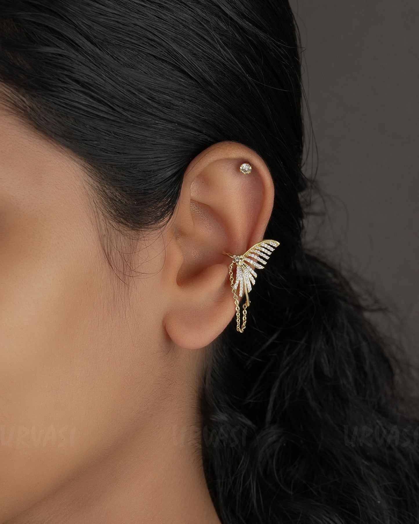 Gold-Toned Fairy Dust AD Attaching Earcuff Earrings ER 559(Only For One Ear)