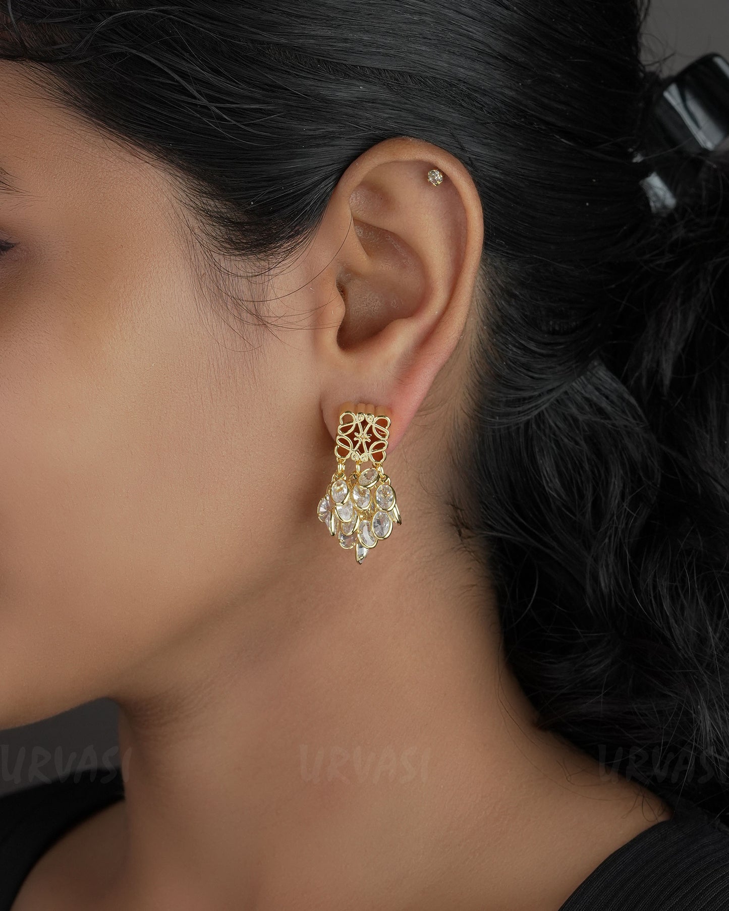 Gold-Toned Cubic Zirconia Drop Imported Earrings ER 717