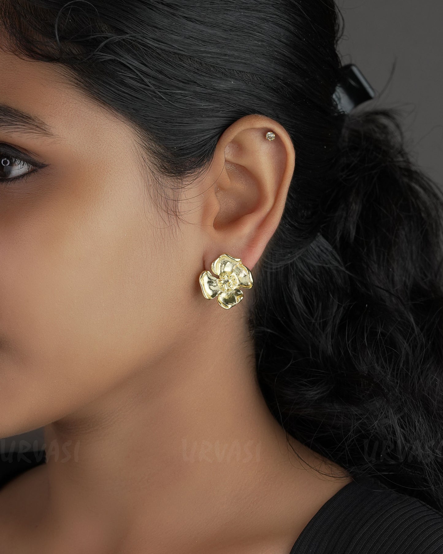 Glossy Gold-Toned Trendy Floral Imported Earrings ER 713