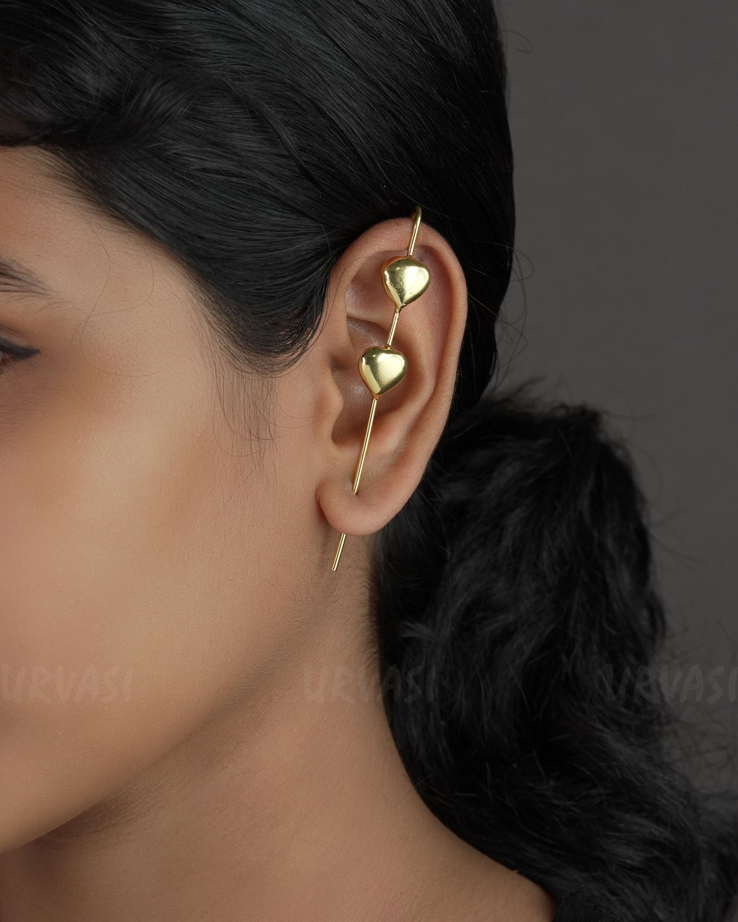 Gold-Polish Heart Designed Earcuff Earrings ER 729