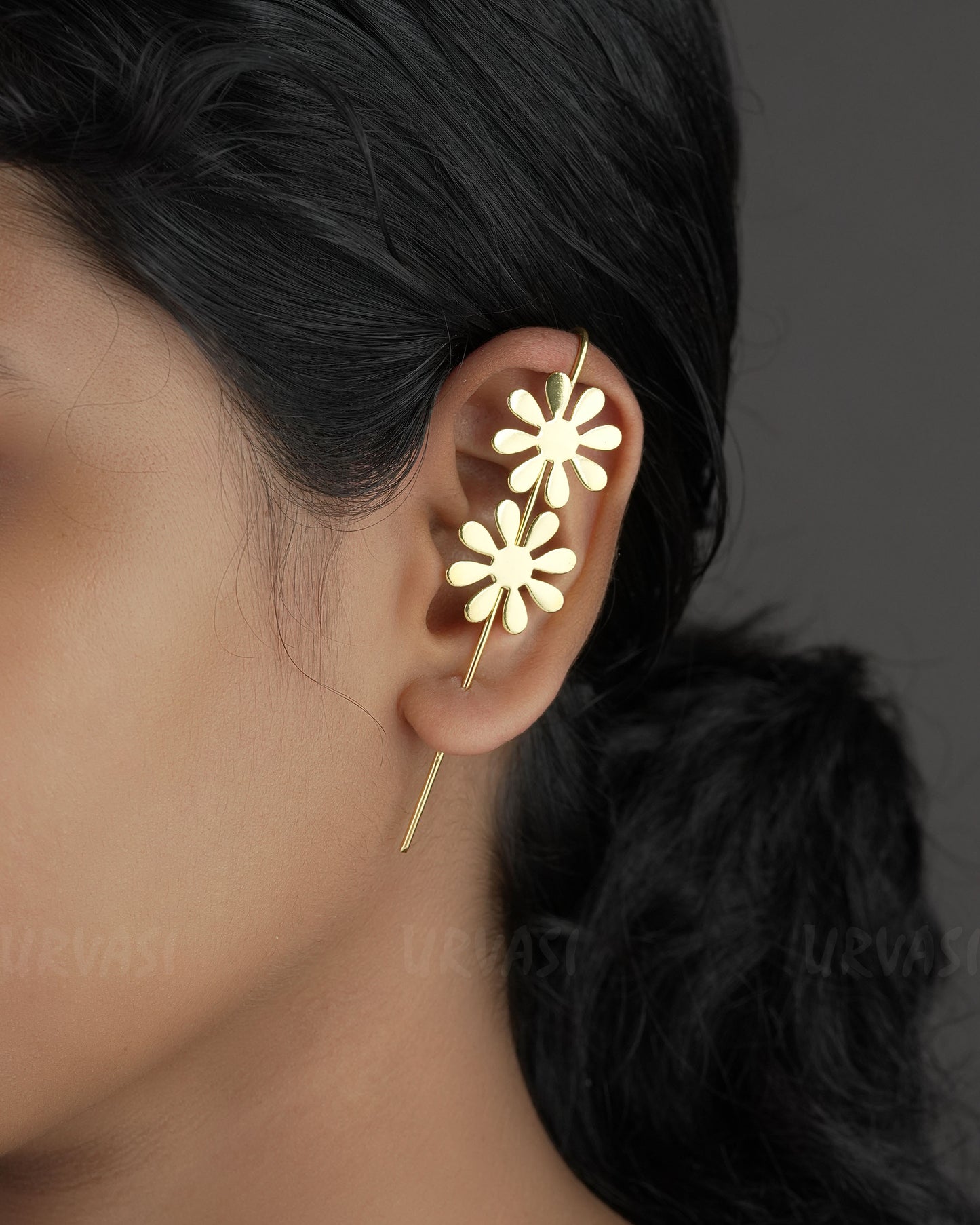 Gold Polish Floral EarCuff Earrings ER 732