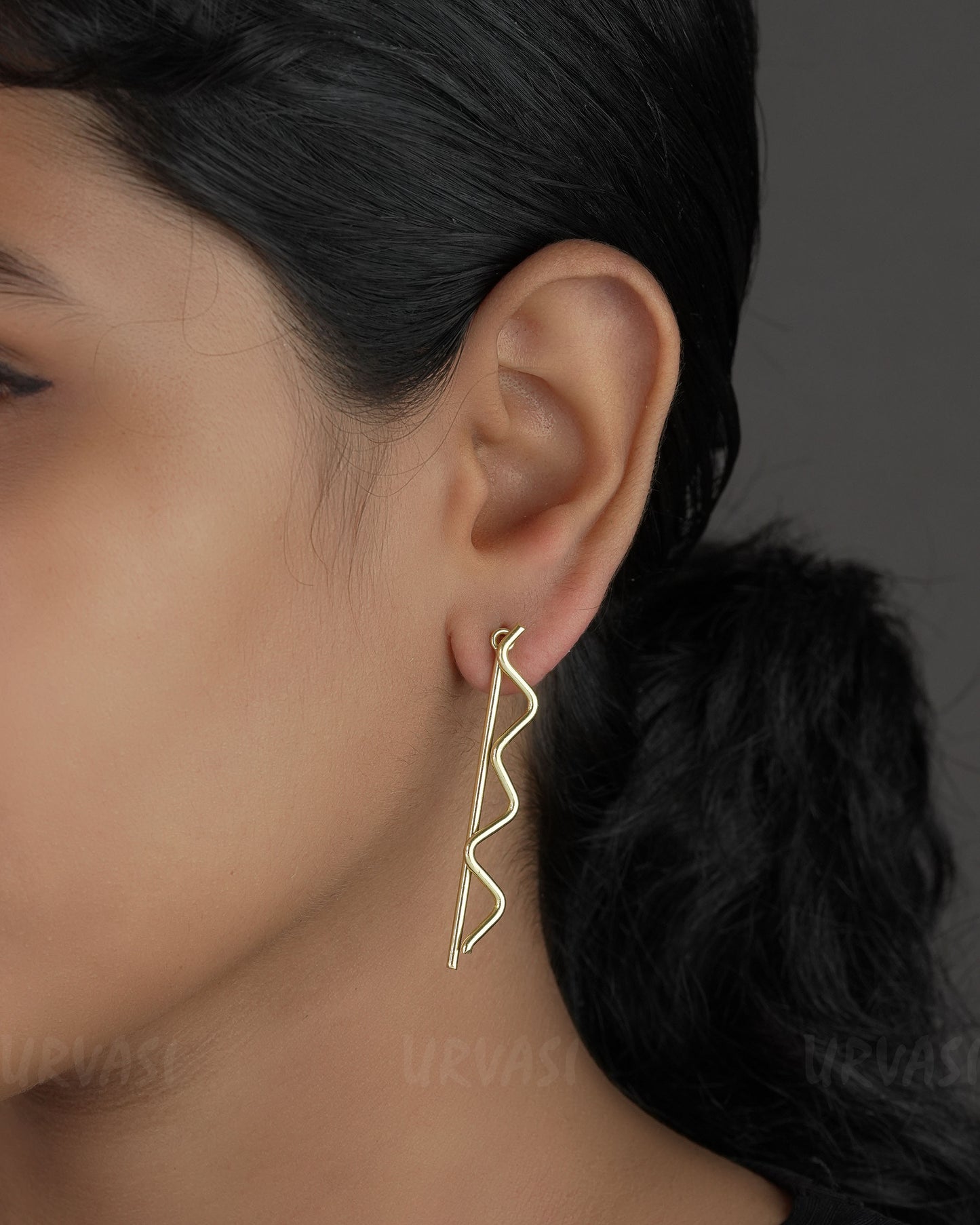 Gold Polish Wire Designed Jacket Earrings ER 736