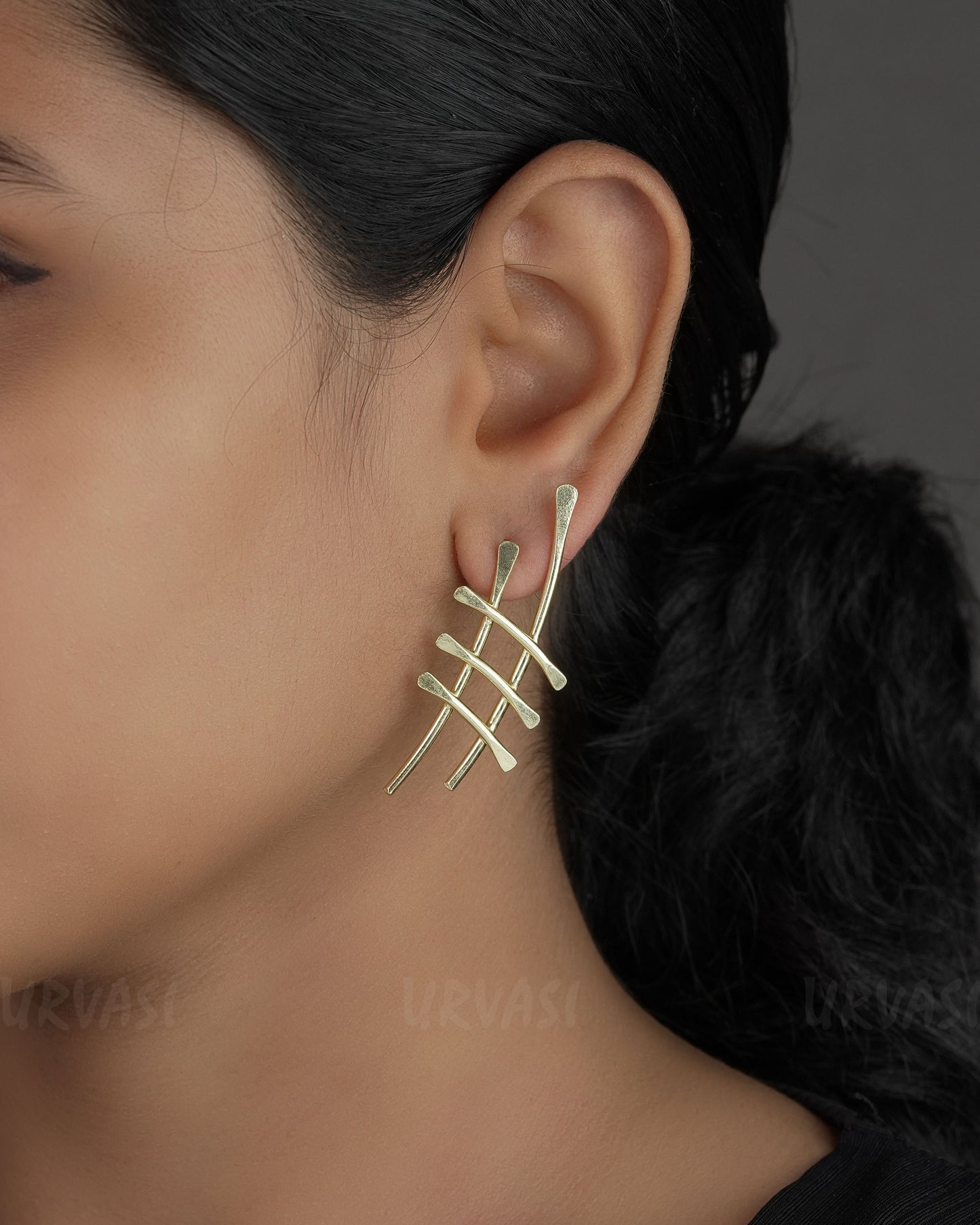 Gold Polish Lattice Abstract Anti-Tarnish Earrings ER 743
