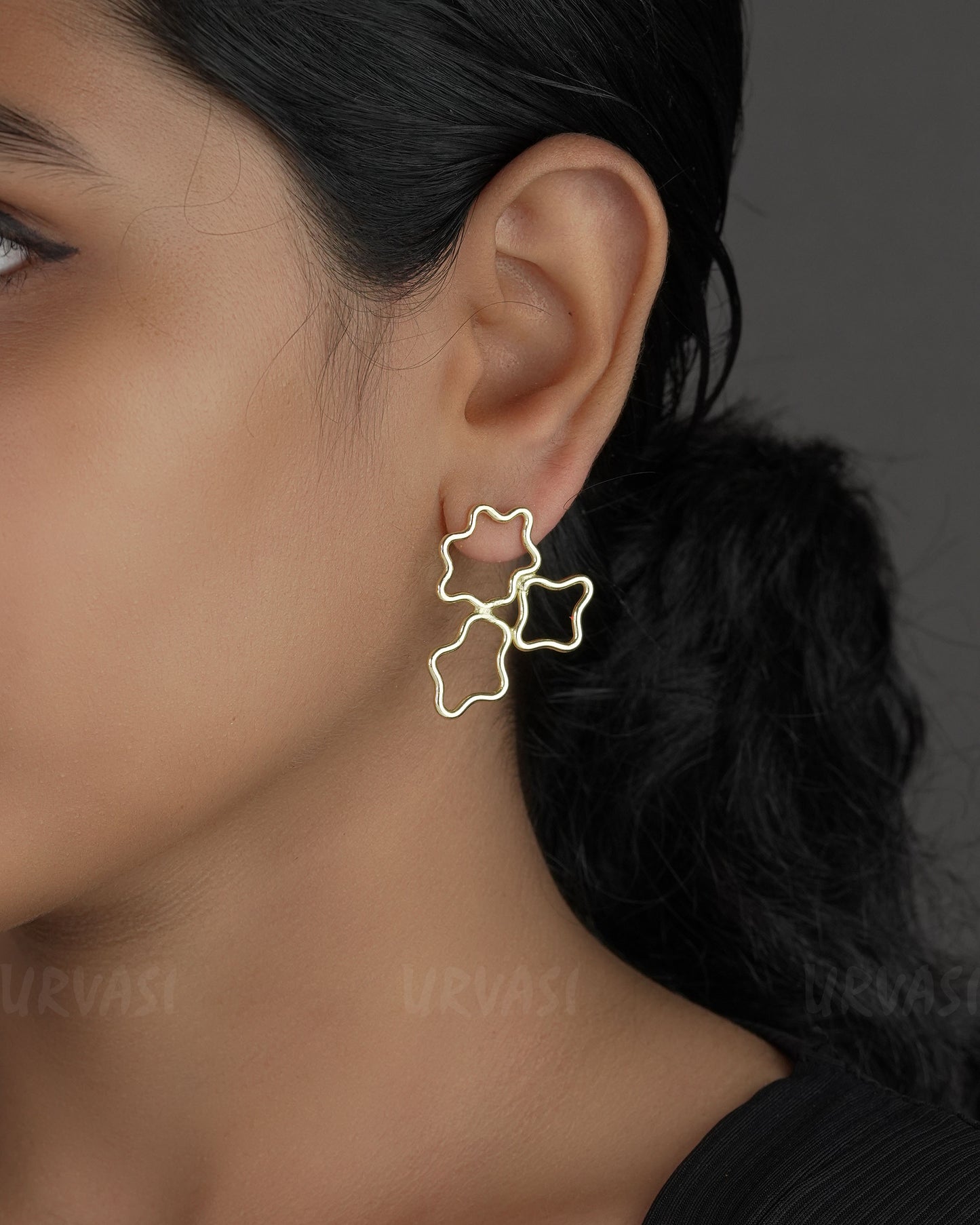 Gold-Polish Brass Floral Motif Earrings ER 742