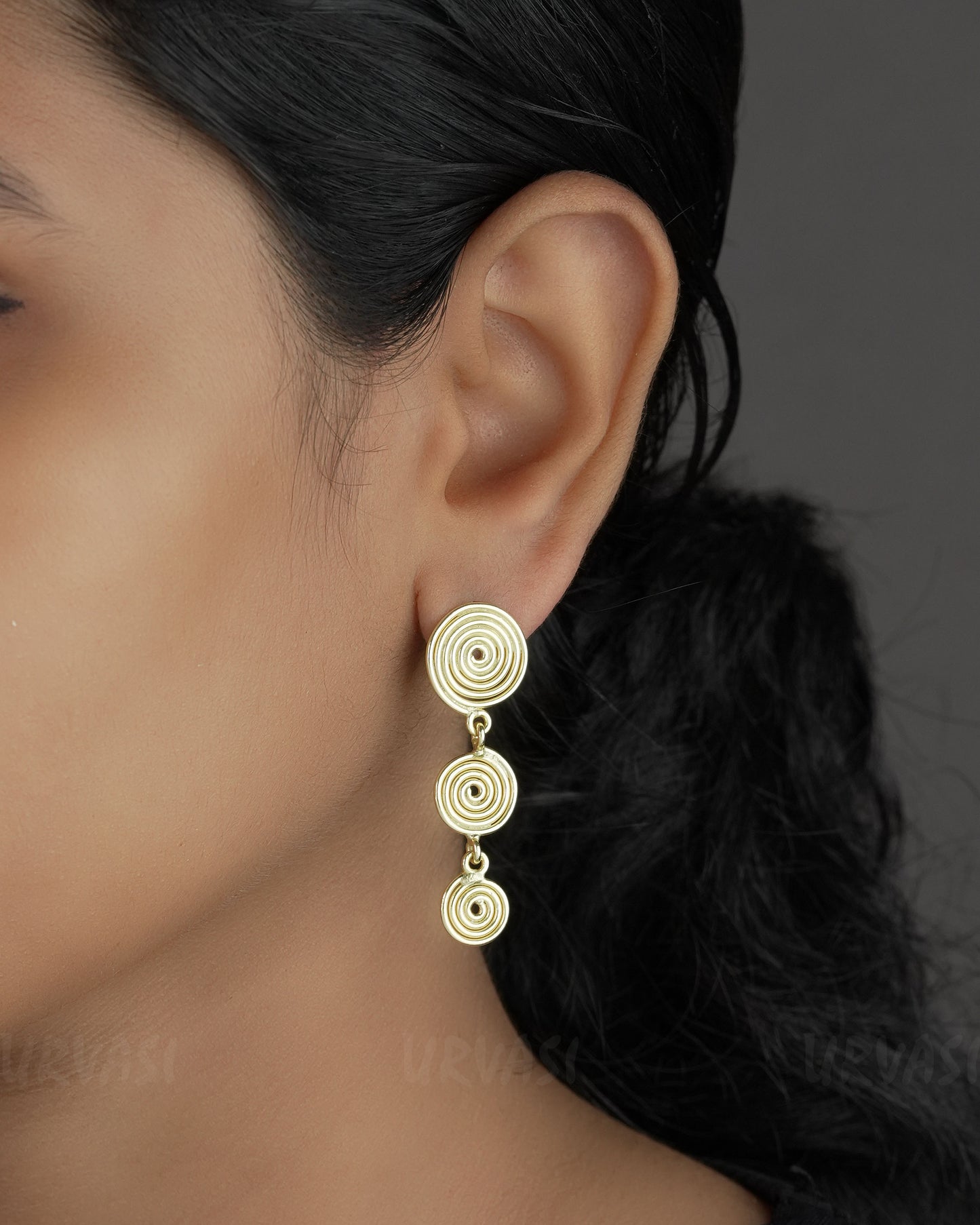 Matte-gold Polish Swirly Sunrise Drop Earrings ER 723