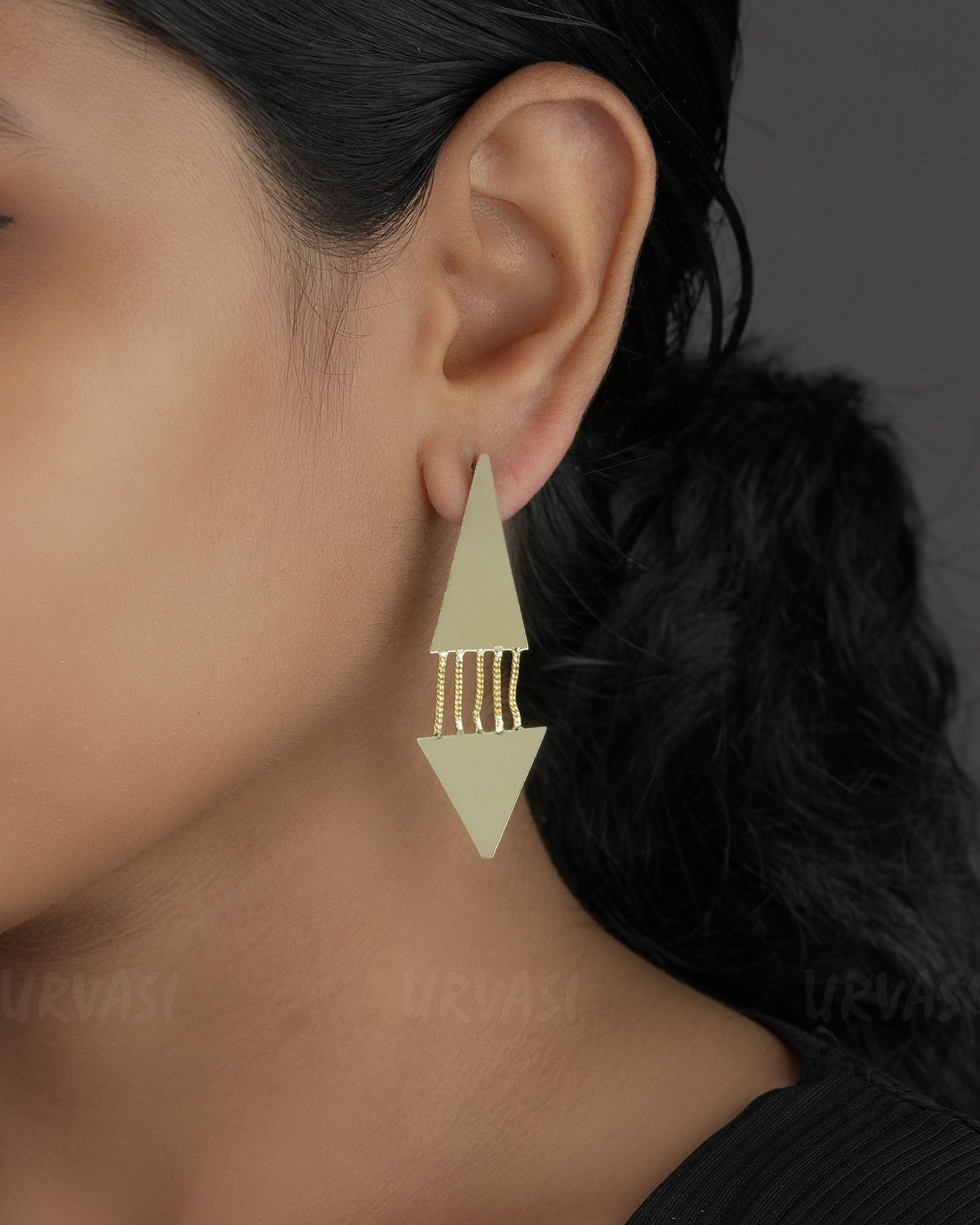Matte-gold Polish Top Triangular Geometric Earrings ER 721