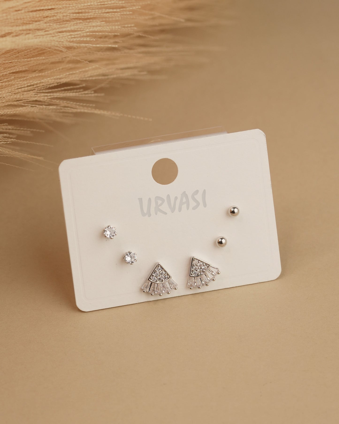 Rhodium Polish AD Stud Earrings ER 768