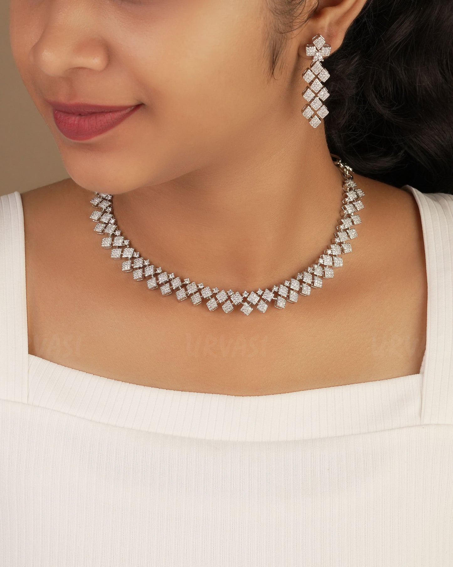 Rhodium Polish Box-Designed AD Necklace 1221