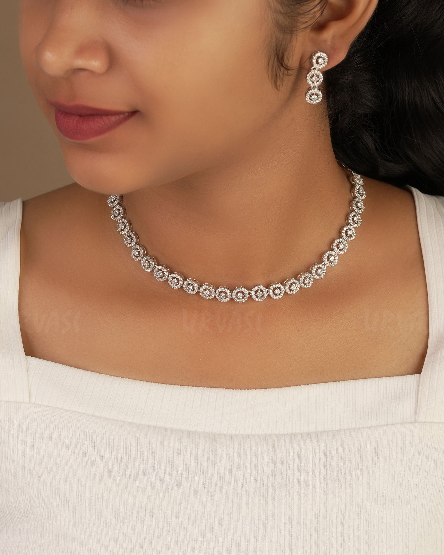 Rhodium Polish Round-Designed Necklace 1234