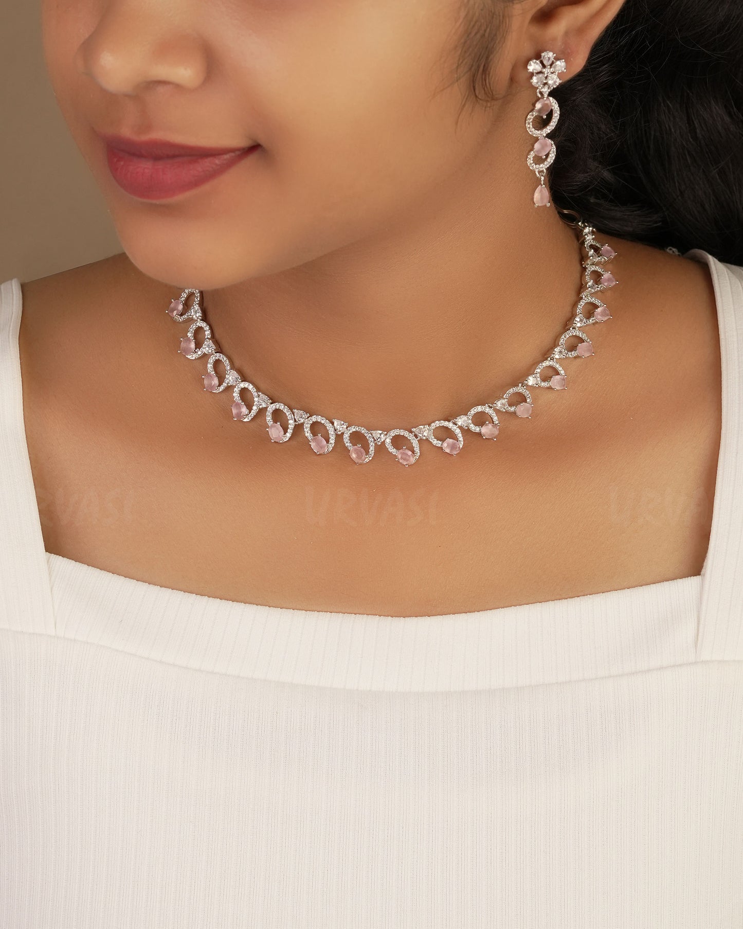 Rhodium Polish AD Floral Necklace 1236