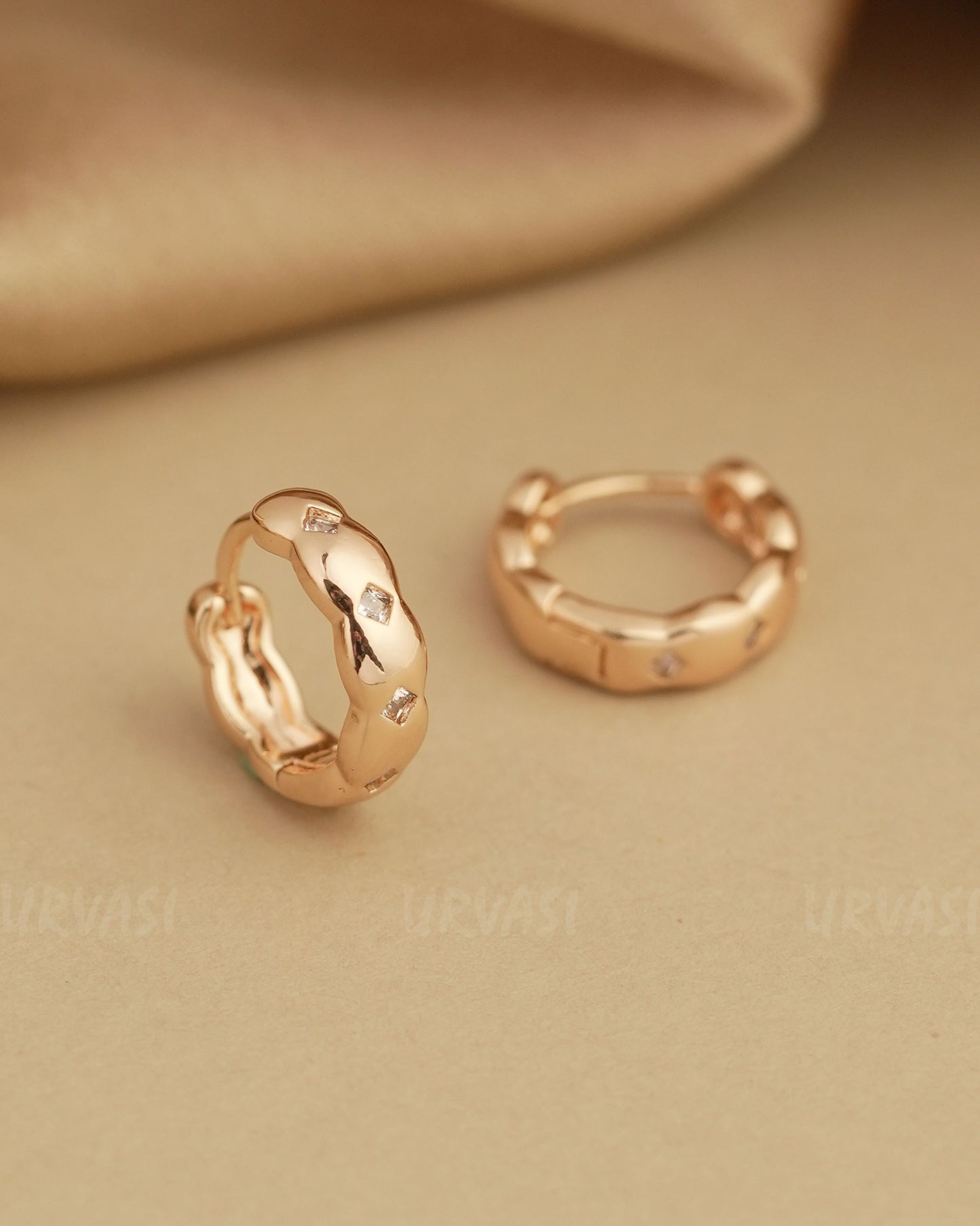 Rose-Gold Polish Cubic Zirconia Leaf AD Earrings ER 793