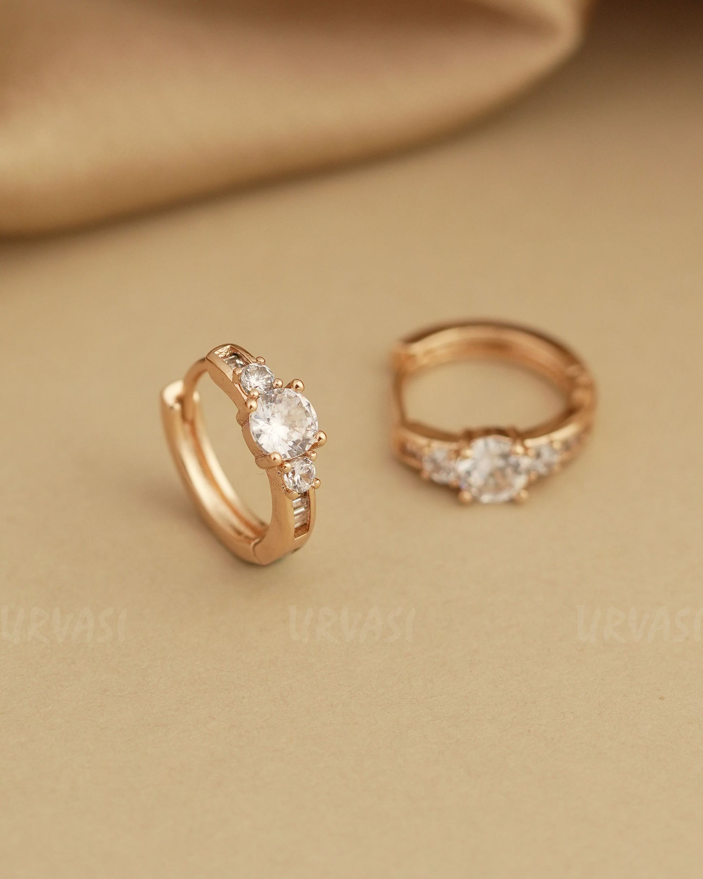 Rose-Gold Polish Lever Back Hoop Cubic Zirconia Earrings ER 794