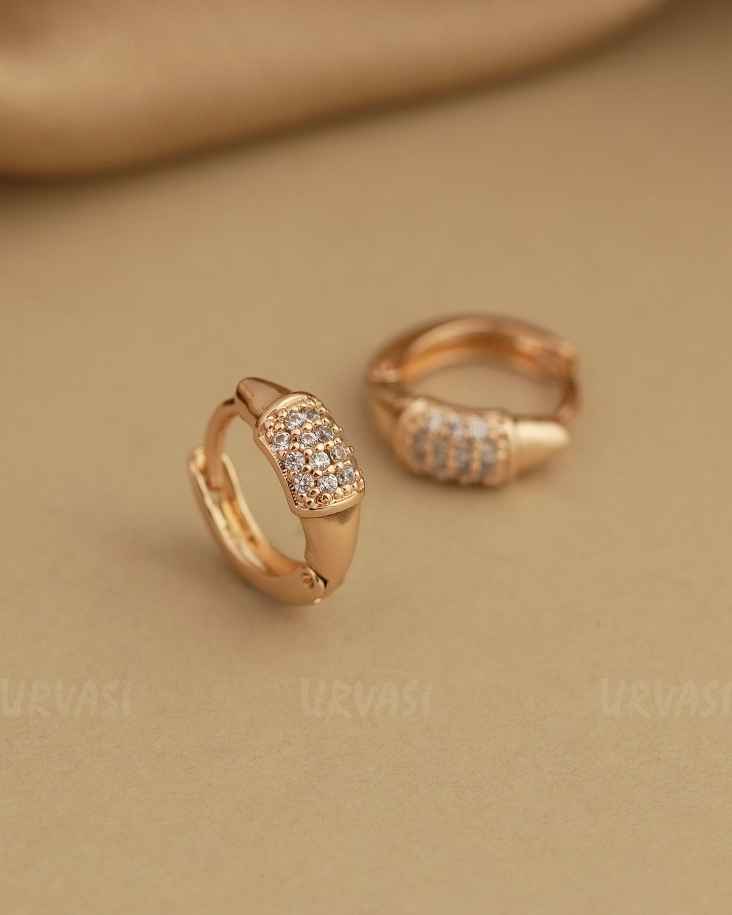 Rose-Gold Polish Hoop Cubic Zirconia Hoop Earrings ER 795