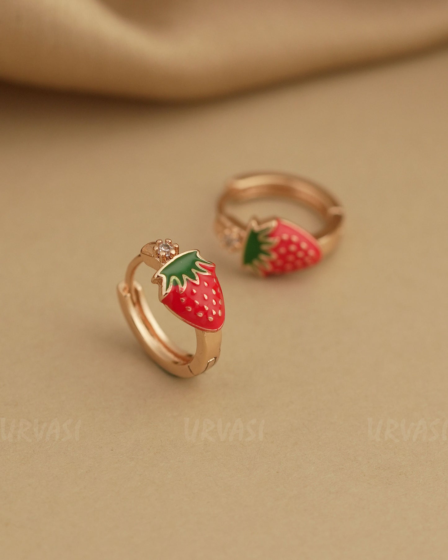 Rose-Gold Polish Strawberry Huggie Hoop Earrings ER 798