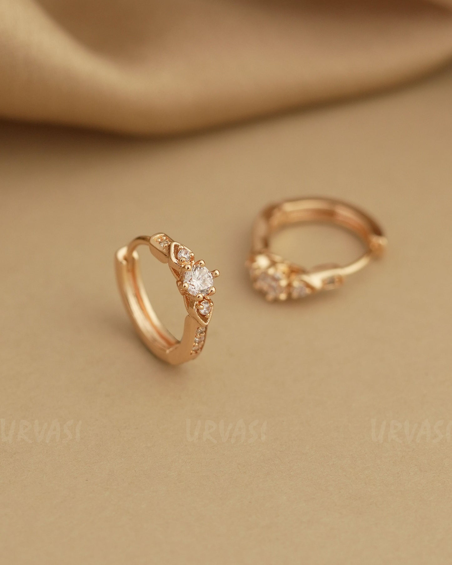 Gold-Toned Dainty Stone-Studded AD Hoop Earrings ER 802