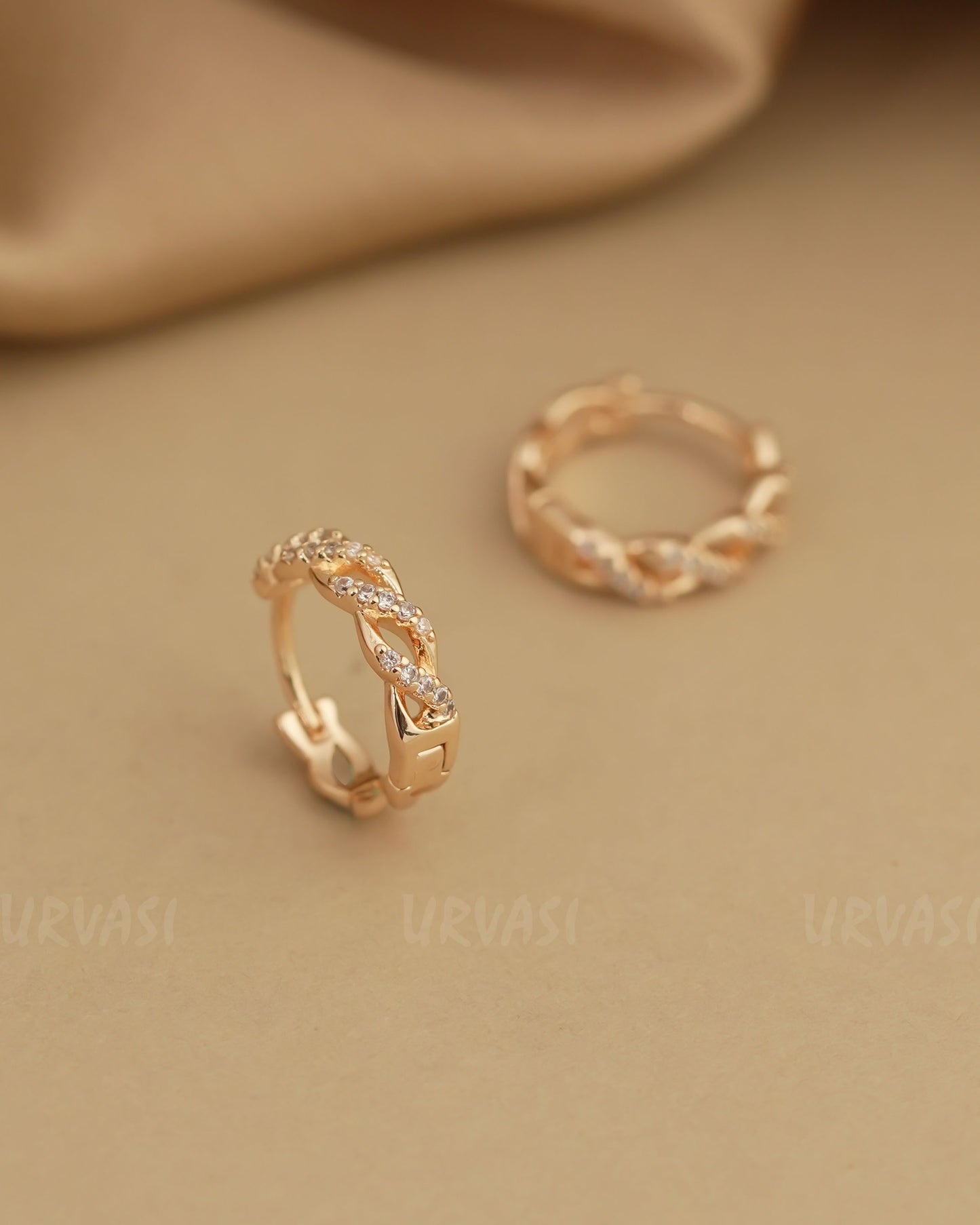 Gold Polish Cubic Zirconia AD Hoop Earrings ER 808