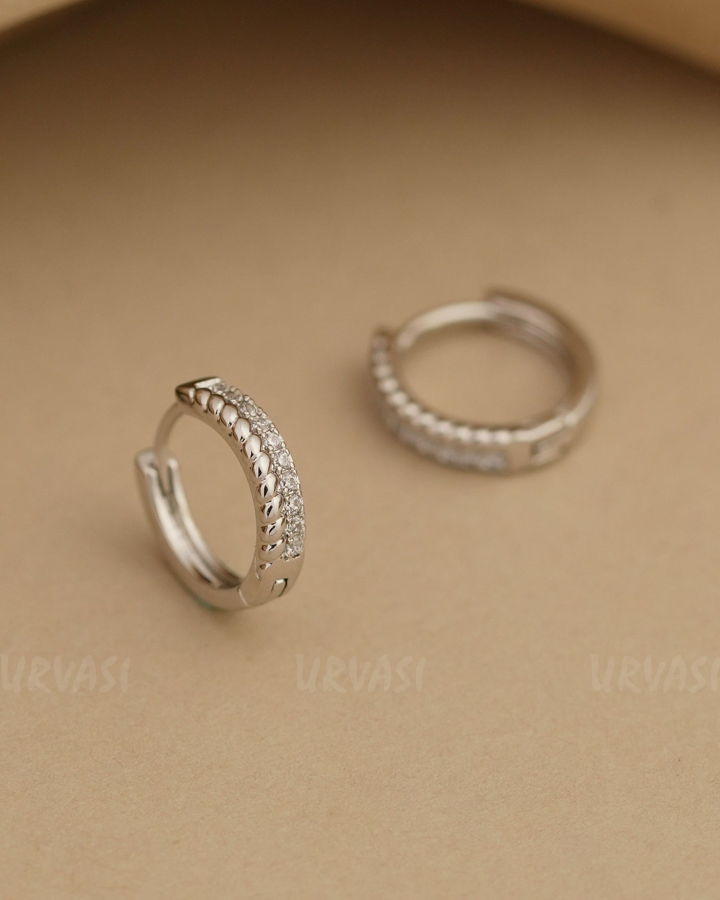 Rhodium Polish Clear Stones AD Hoop Earrings ER 815