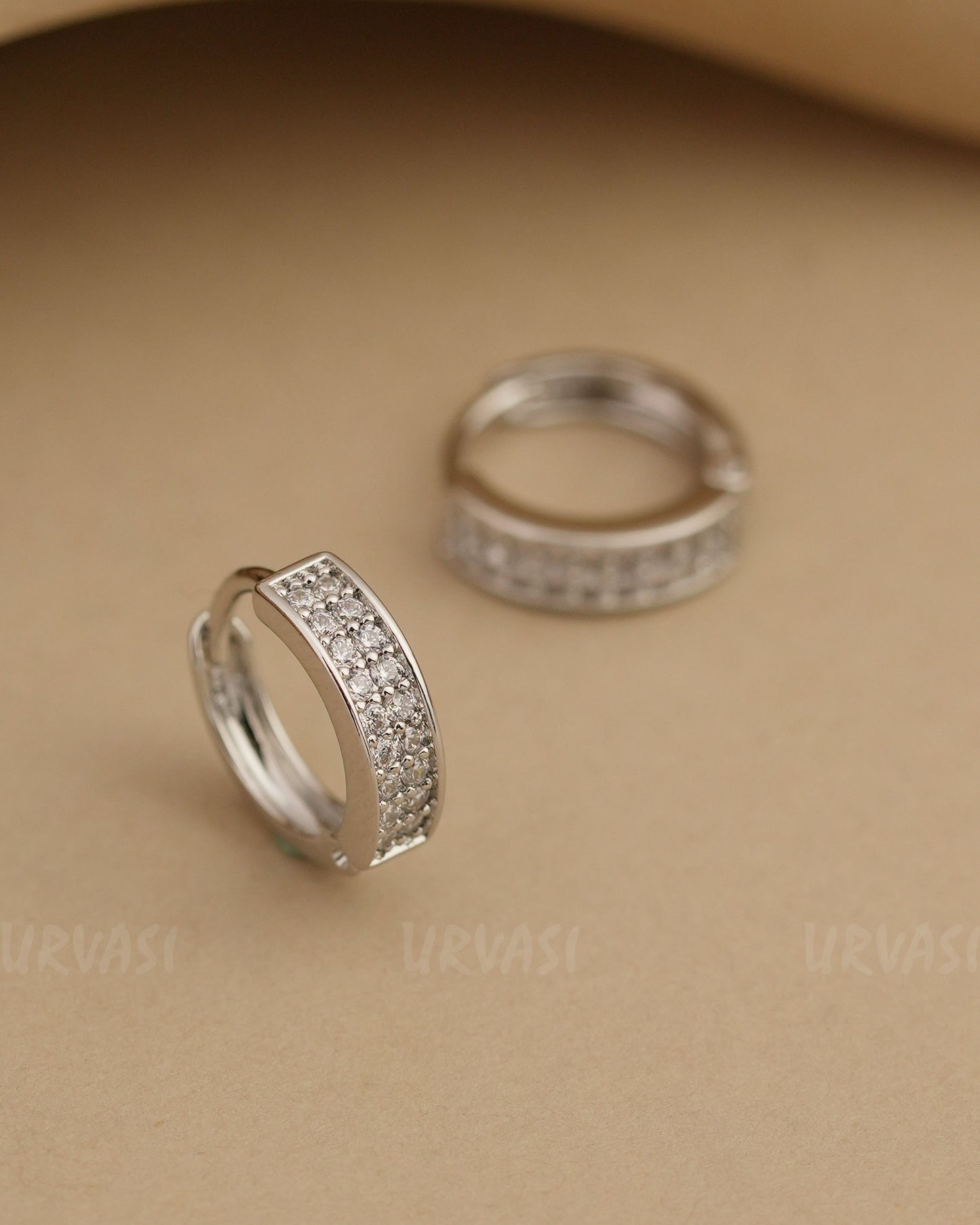 Rhodium Polish Stone-Studded AD Hoop Earrings ER 821