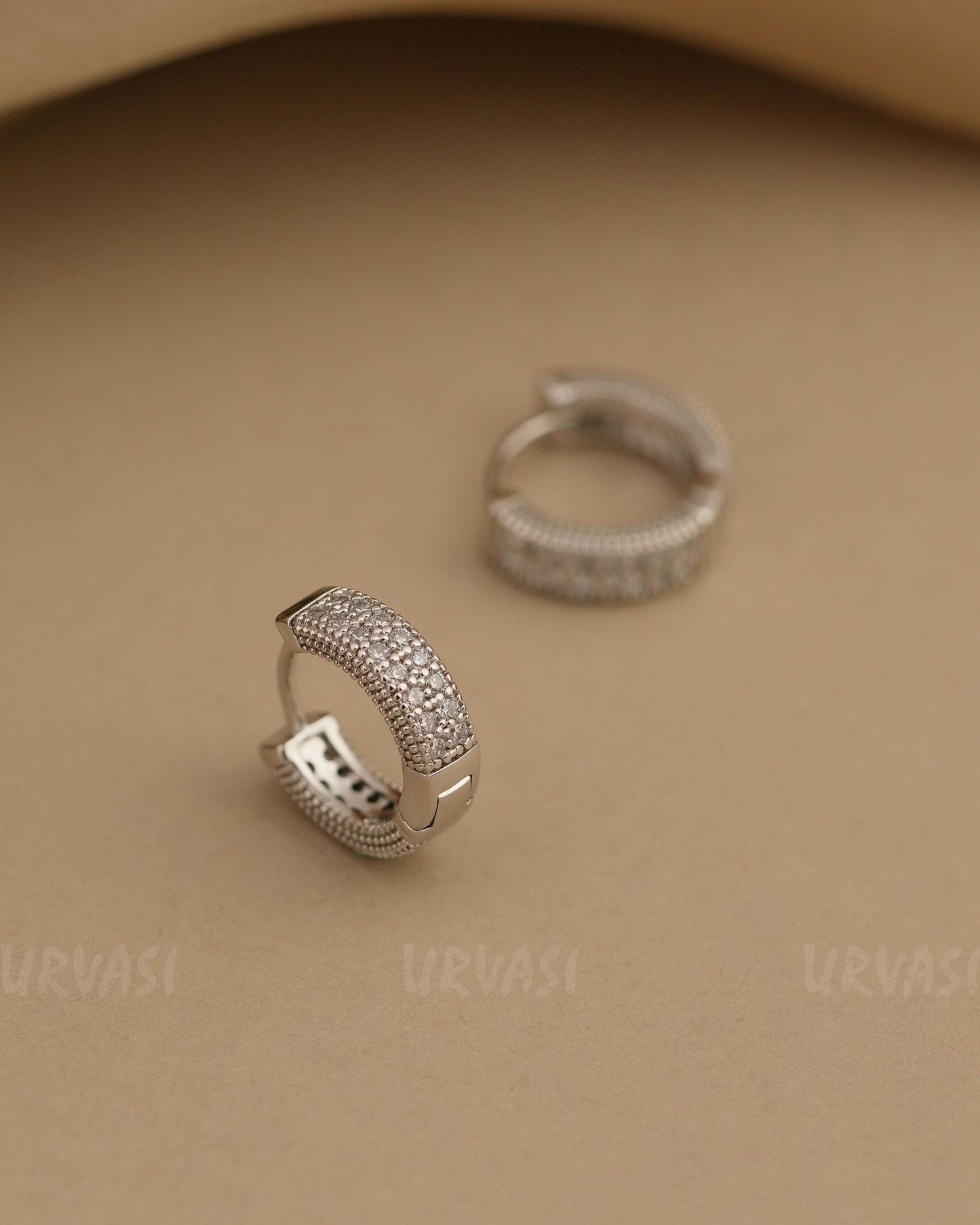 Rhodium Polish Stone-Studded AD Hoop Earrings ER 822