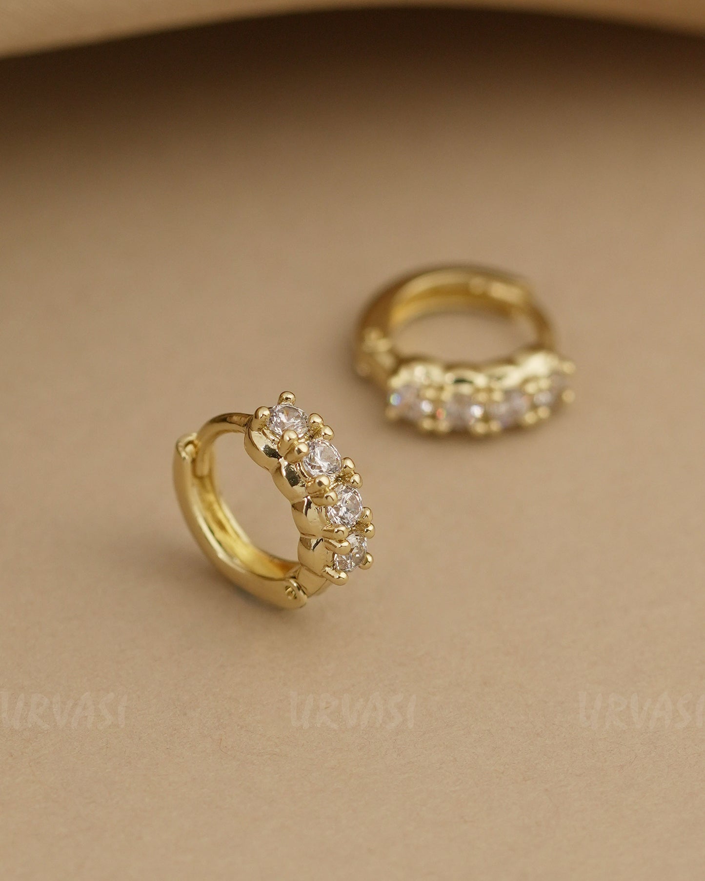 Gold-Polish Cubic Zirconia Stone-Studded AD Earrings ER 786