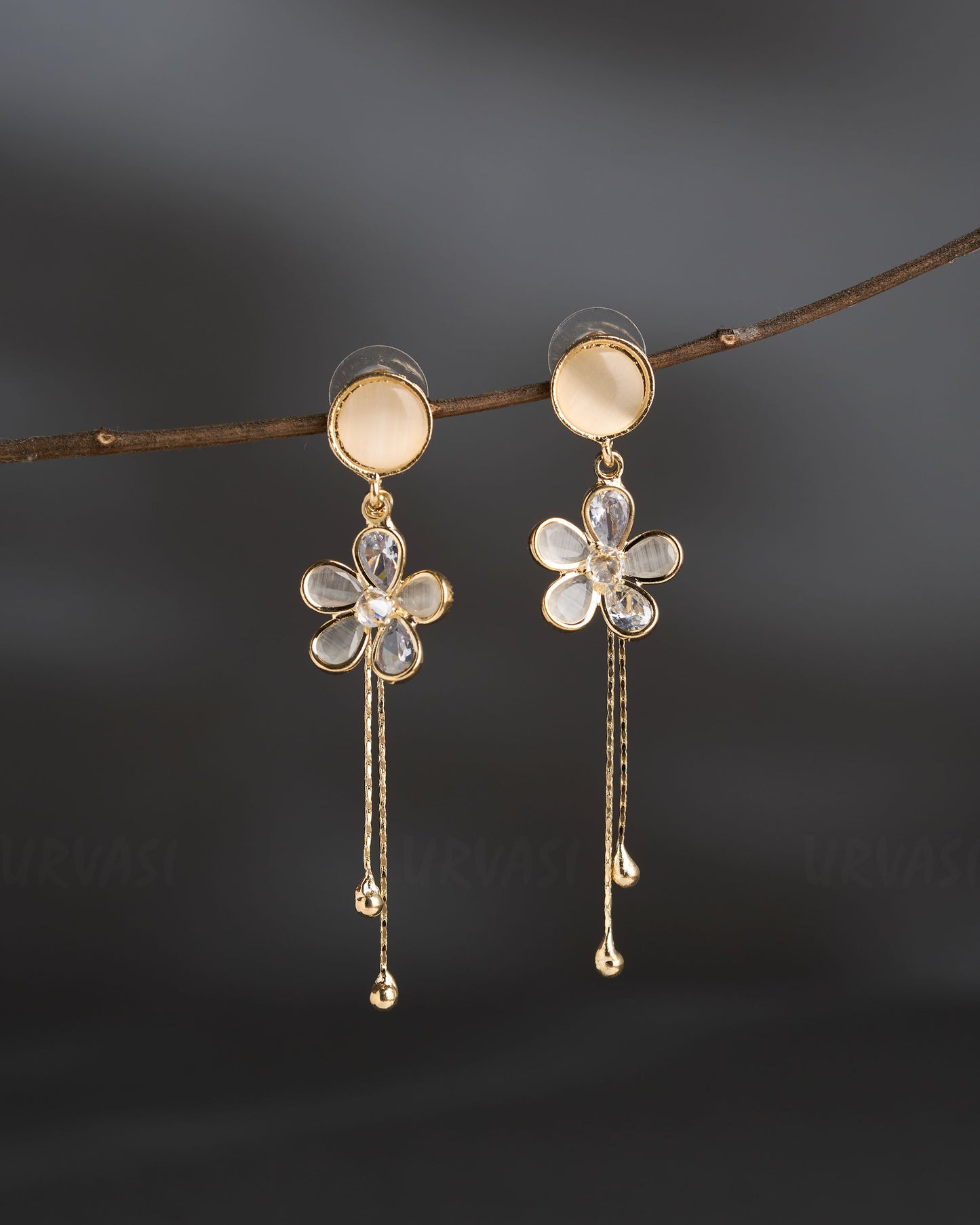 Gold-Polish Floral Tassel Earrings ER 837