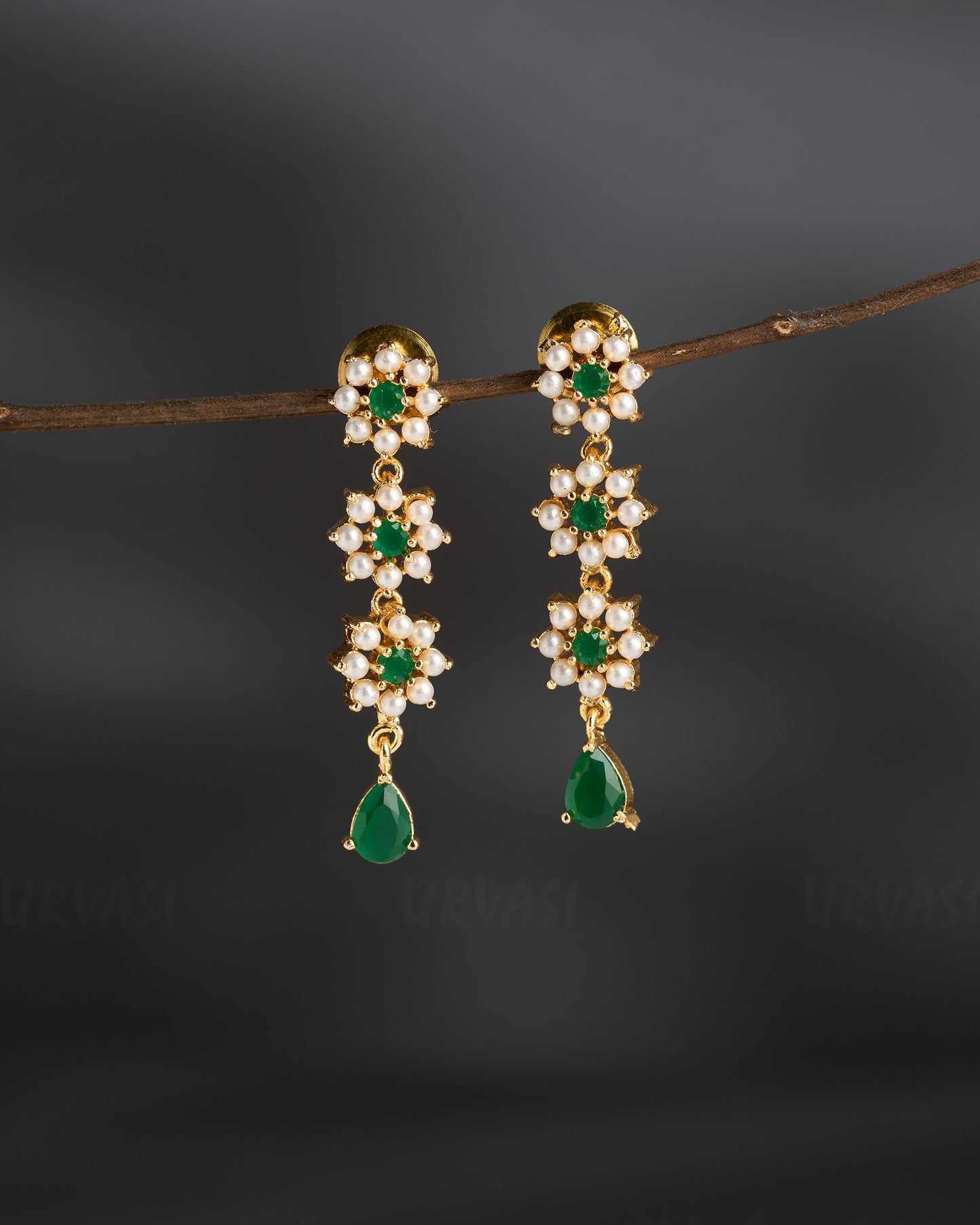 Gold-Polish Floral Pearl Earrings ER 849