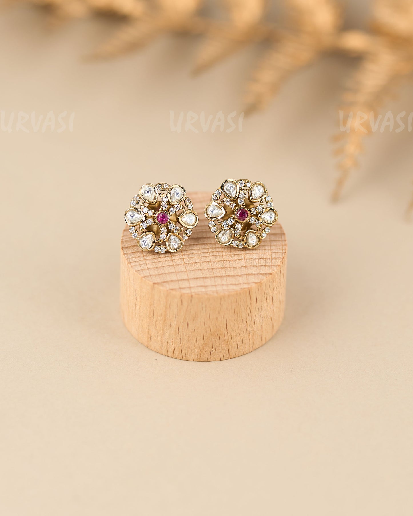 Mehendi Polish Floral Tear-Drop Kundhan Stud Earrings ER 856