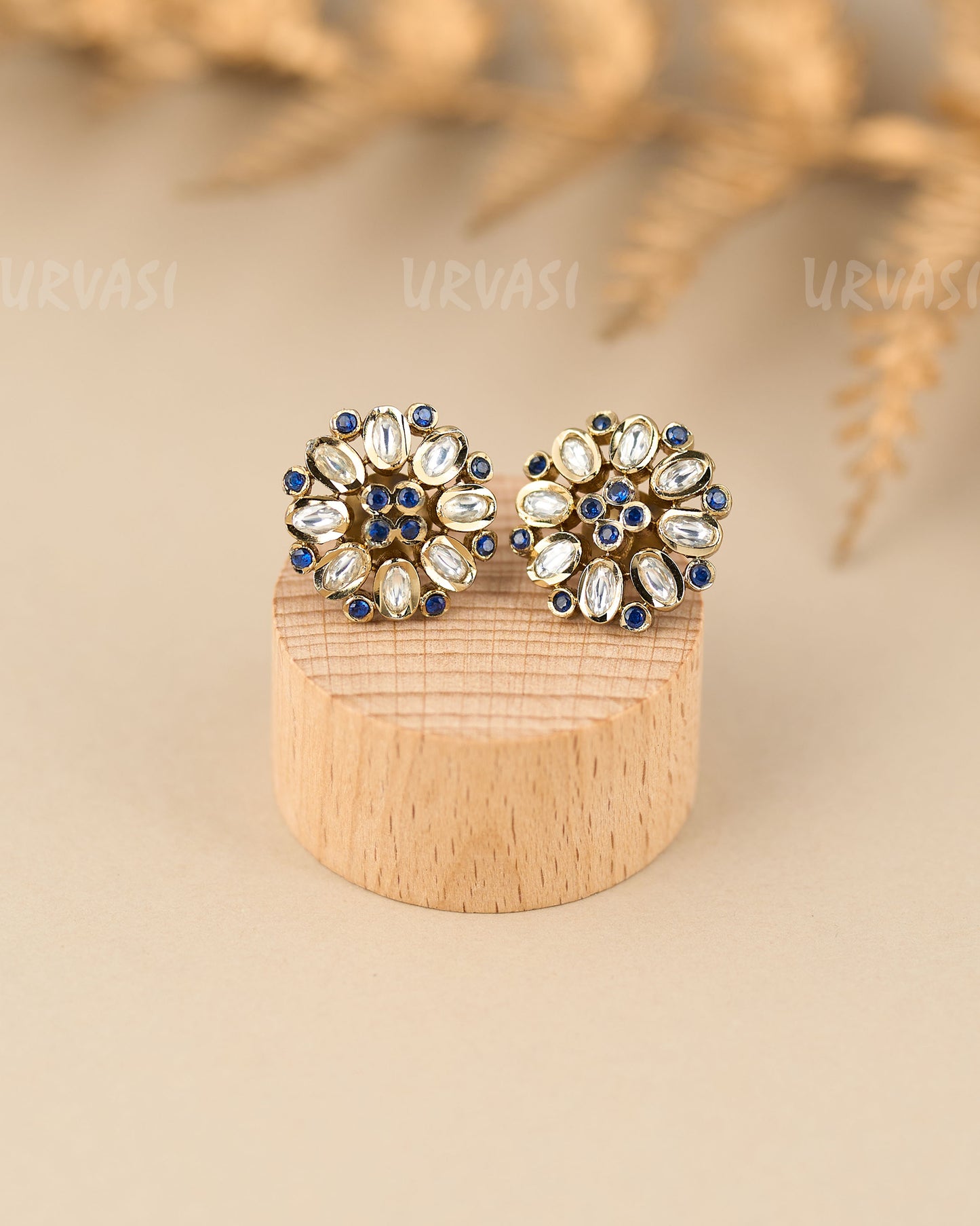 Mehendi Polish Floral Kundhan Earrings ER 855