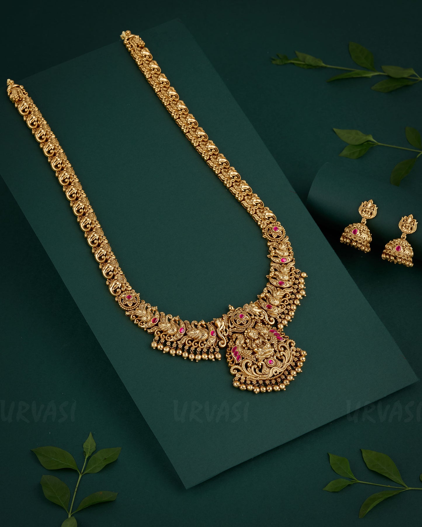 Gold-Toned Premium Lakshmi Peacock Long Necklace 1330