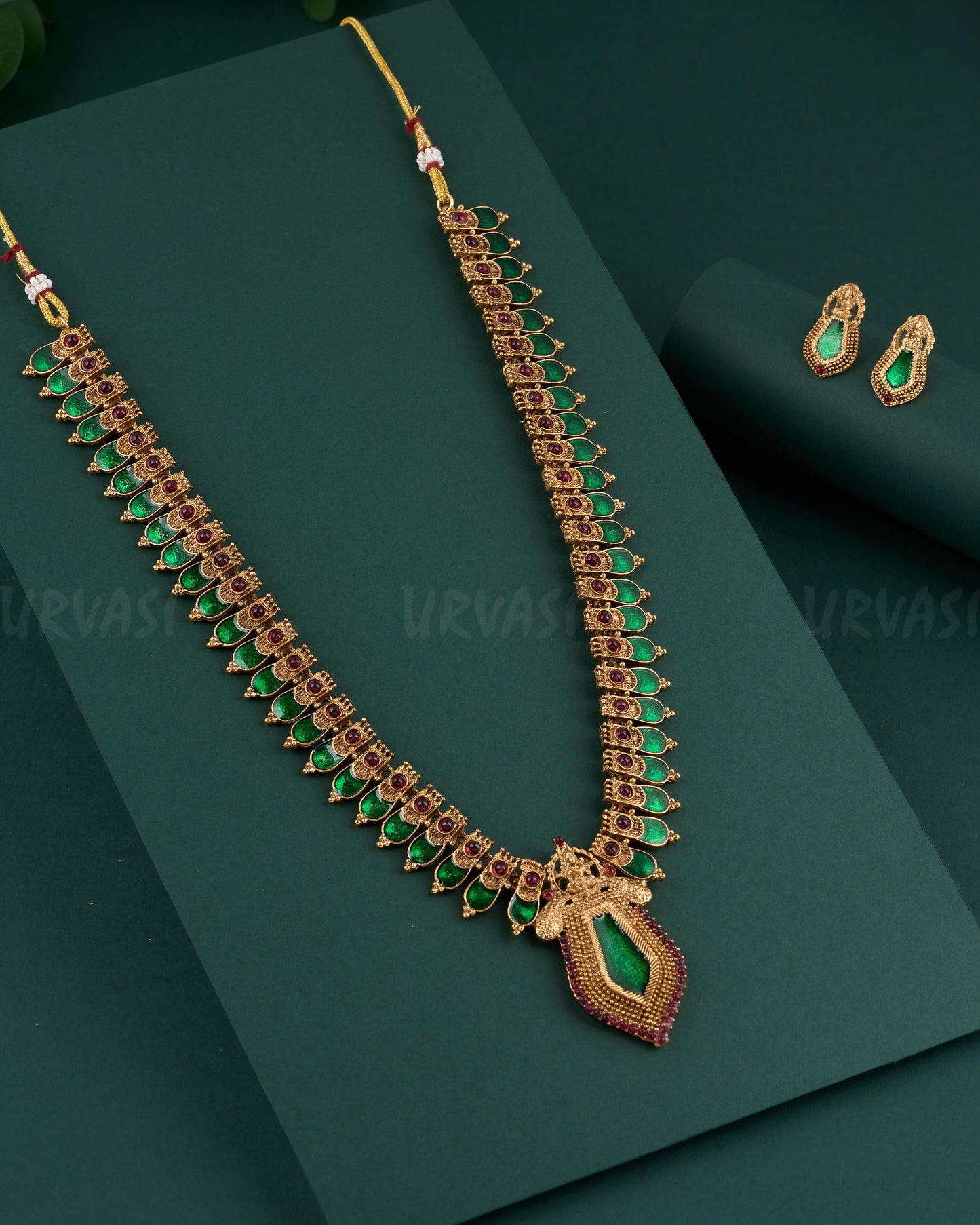 Gold-Toned Lakshmi Palakka Designed Long Necklace 1342