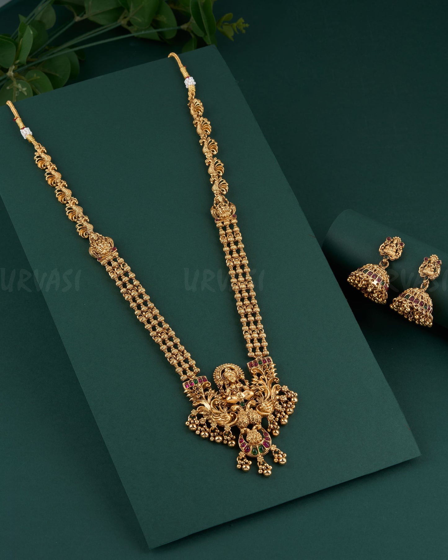 Gold-Toned Lakshmi Peacock Motif Long Necklace 1348