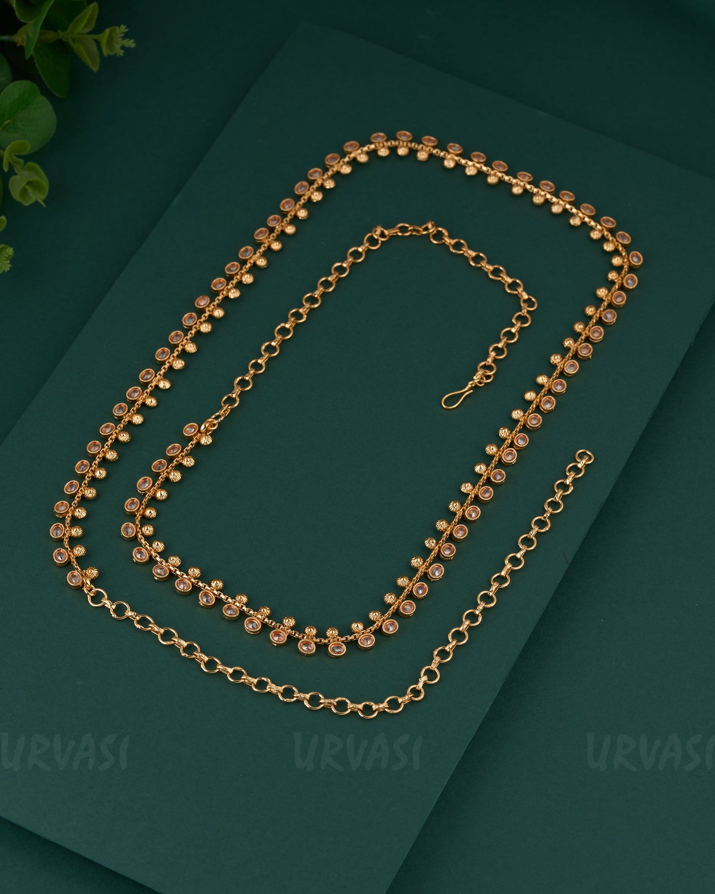 Gold-Toned Floral Stone Hip Chain HC 75