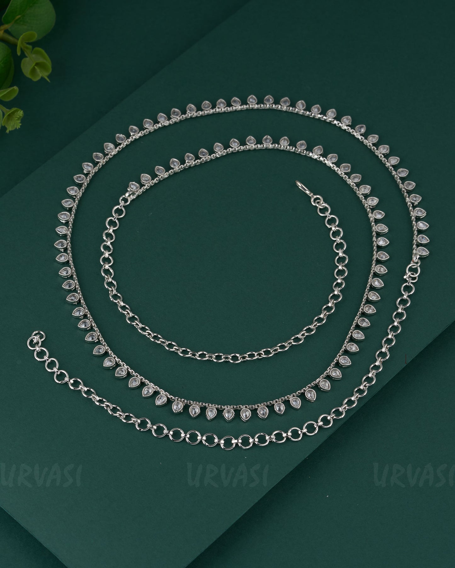 Rhodium Polish Tear-Drop Designed Hip Chain HC 89