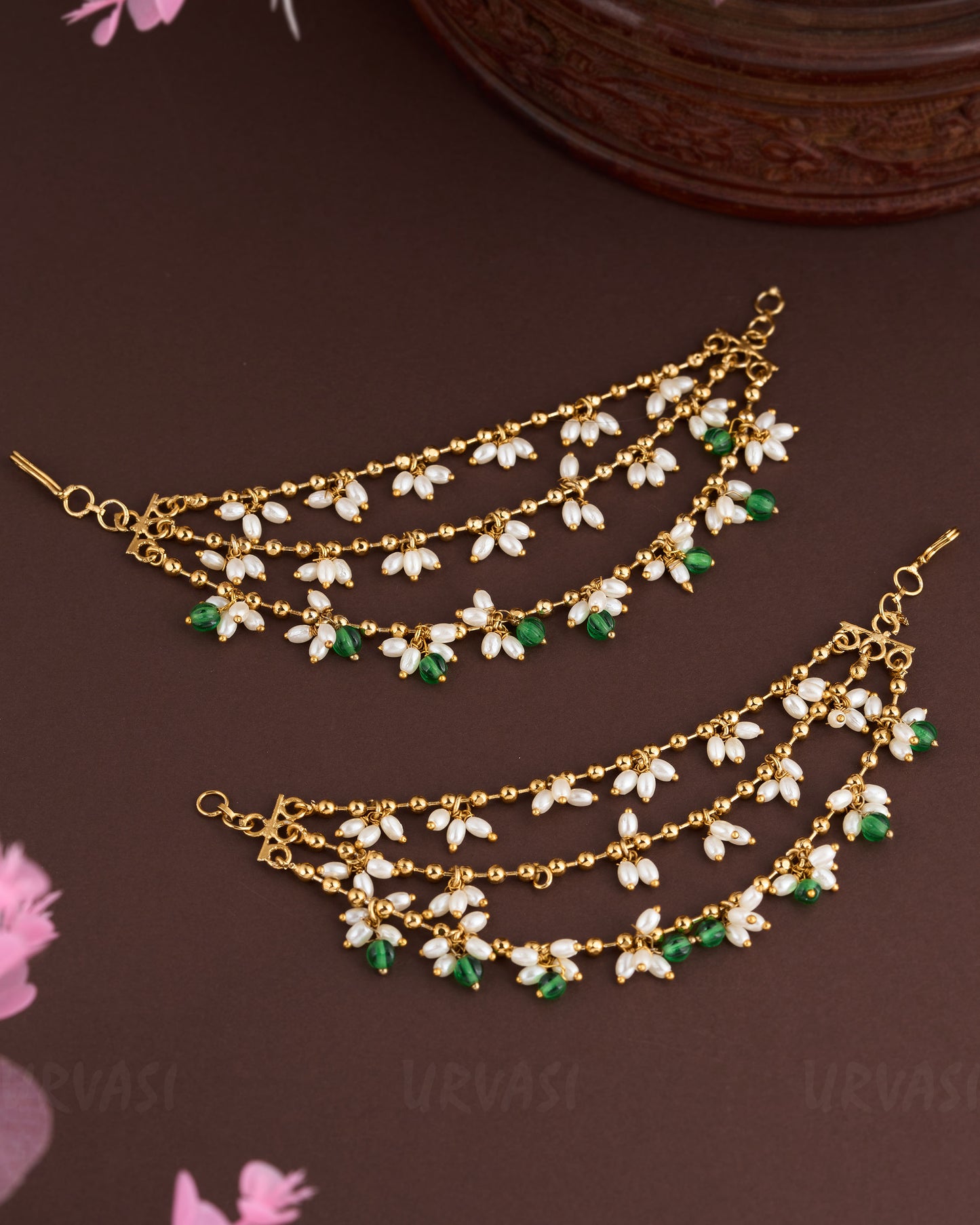 Gold-Toned Pearl Beaded Ear Chain EC 52