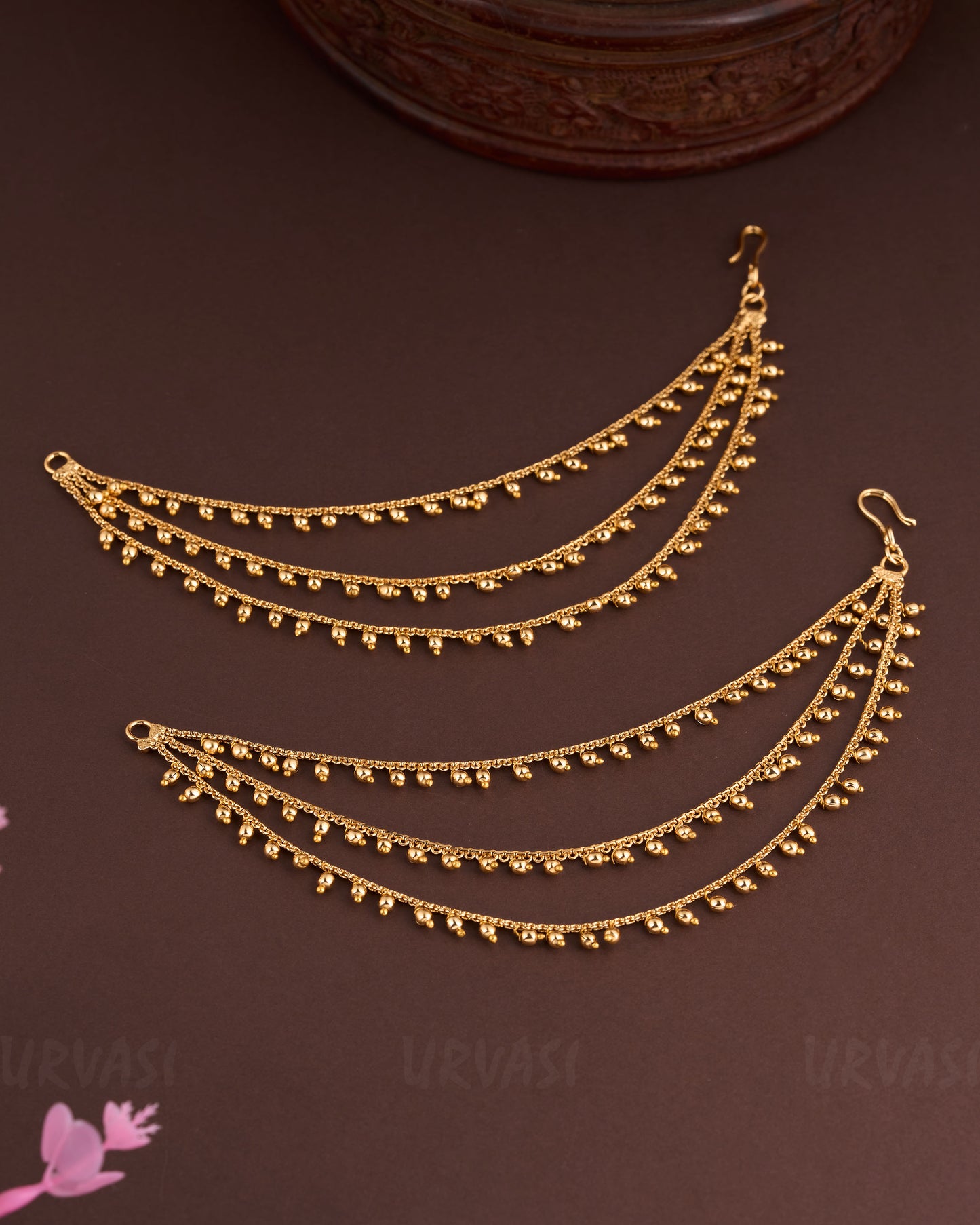 Gold-Toned Two-Layer Beaded Ear Chain EC 51