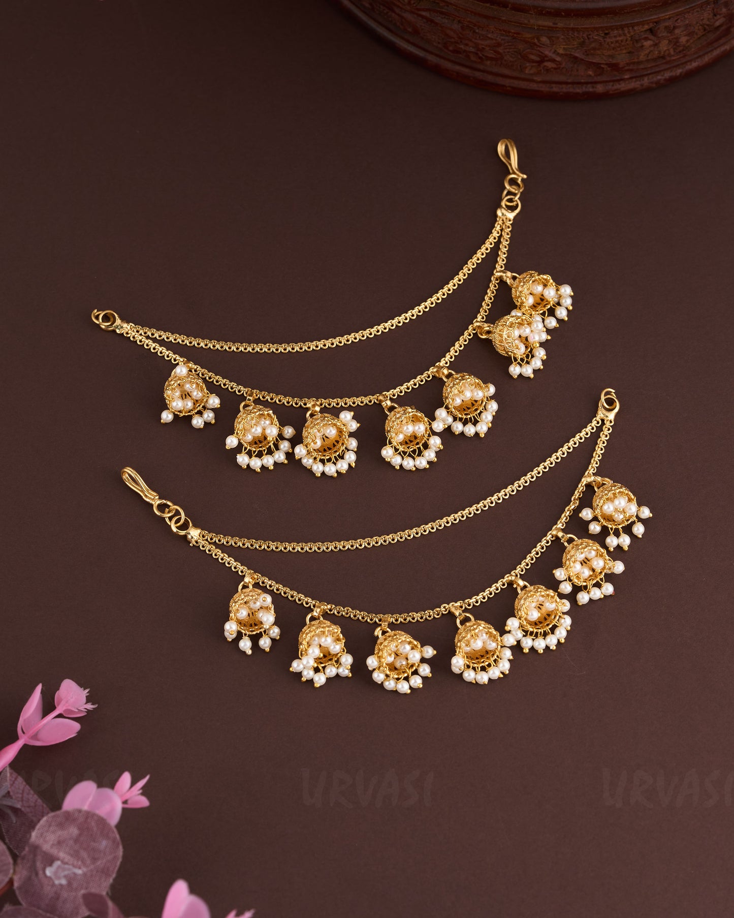 Gold-Toned Two-Layer Jhumka Ear Chain EC 50