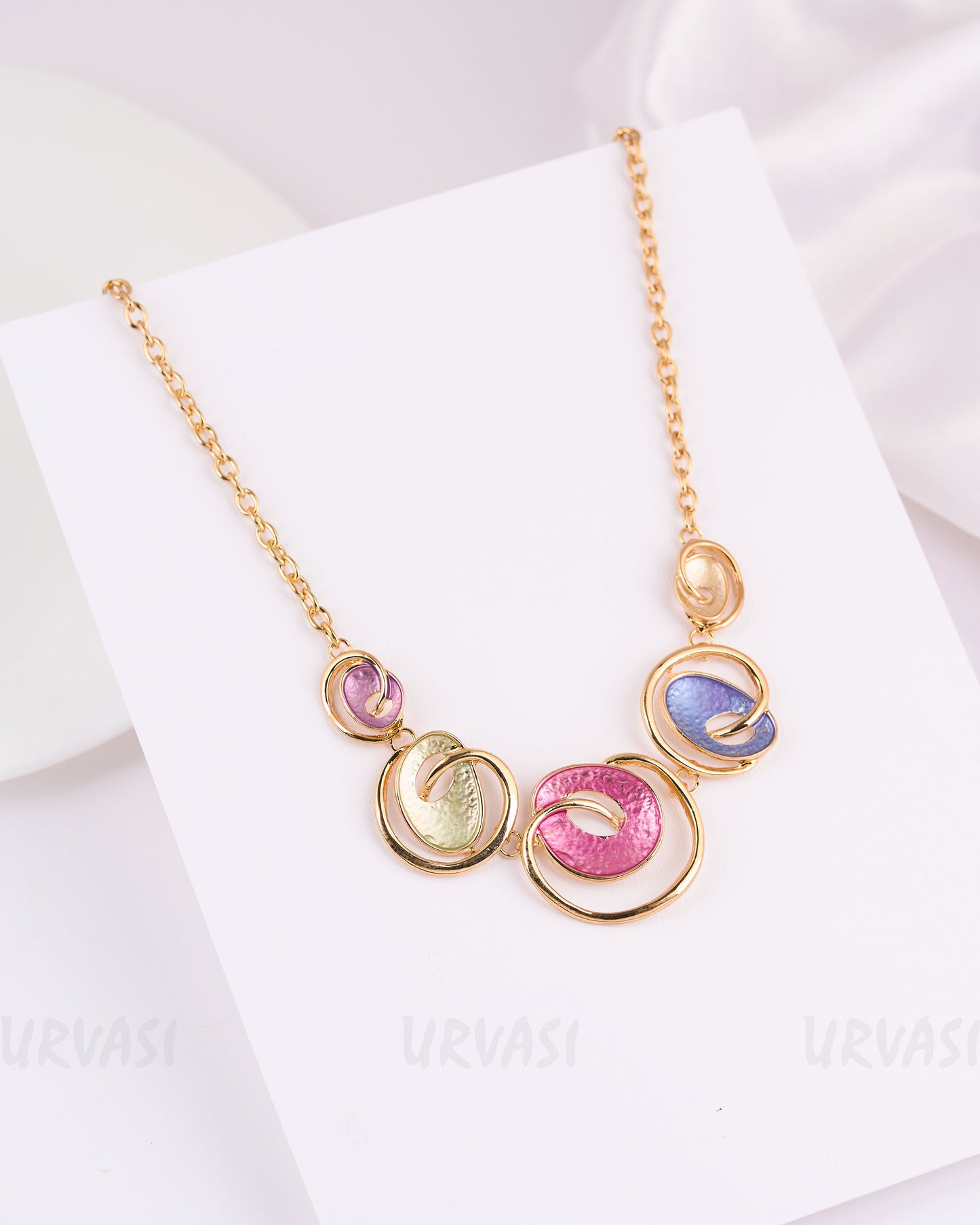 Gold-Toned Multi-Color Enamel Circle Designed Statement Necklace SN 19