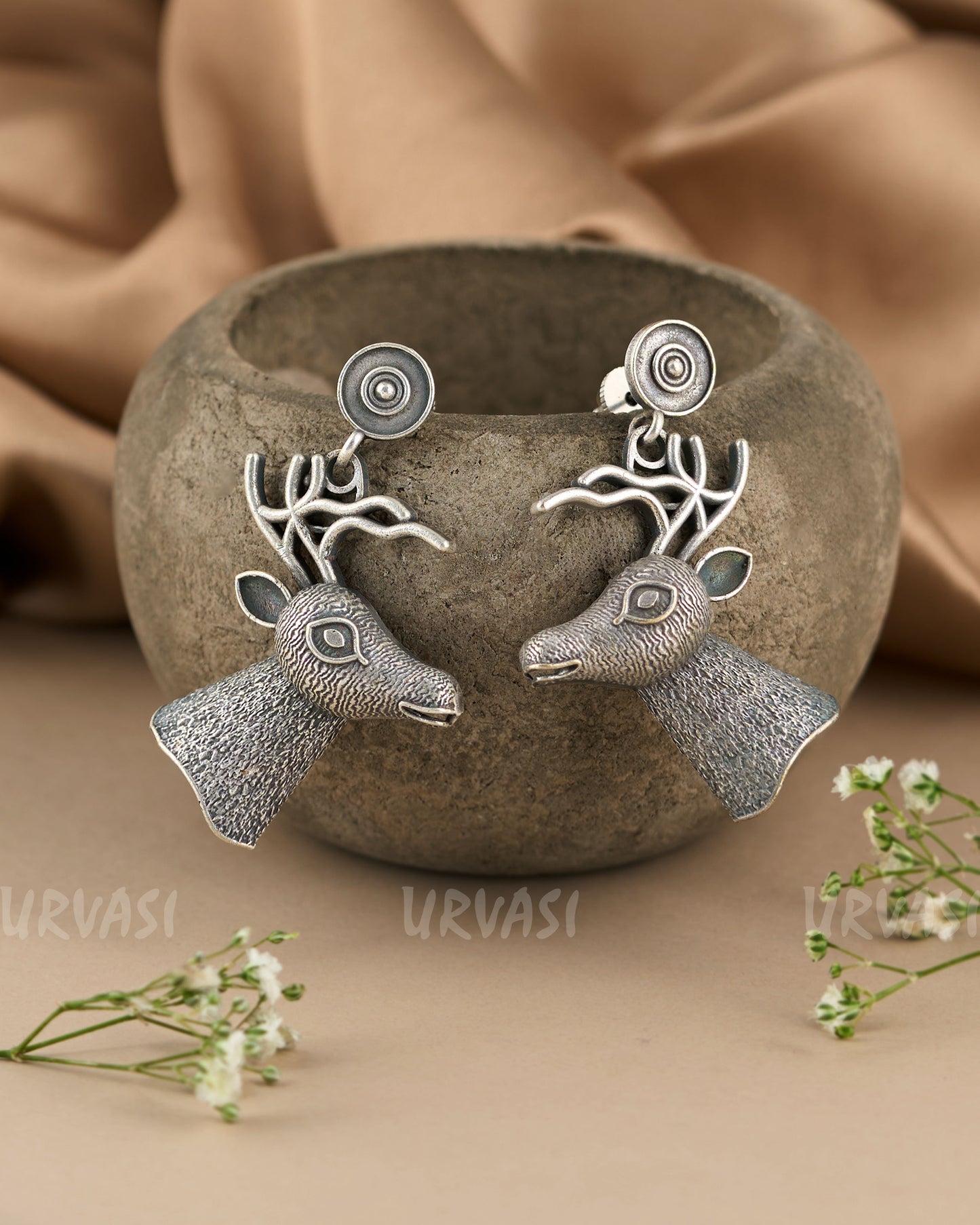 Oxidised Silver Deer Designed Earrings ER 219