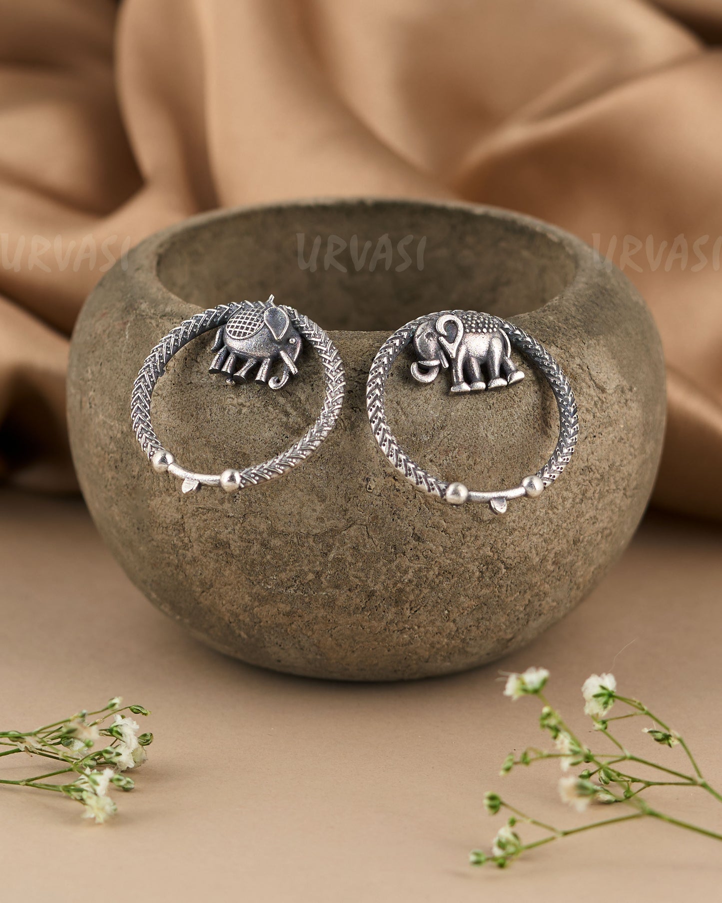 Oxidised Silver Plated Replica Elephant Stud Earrings ER 443