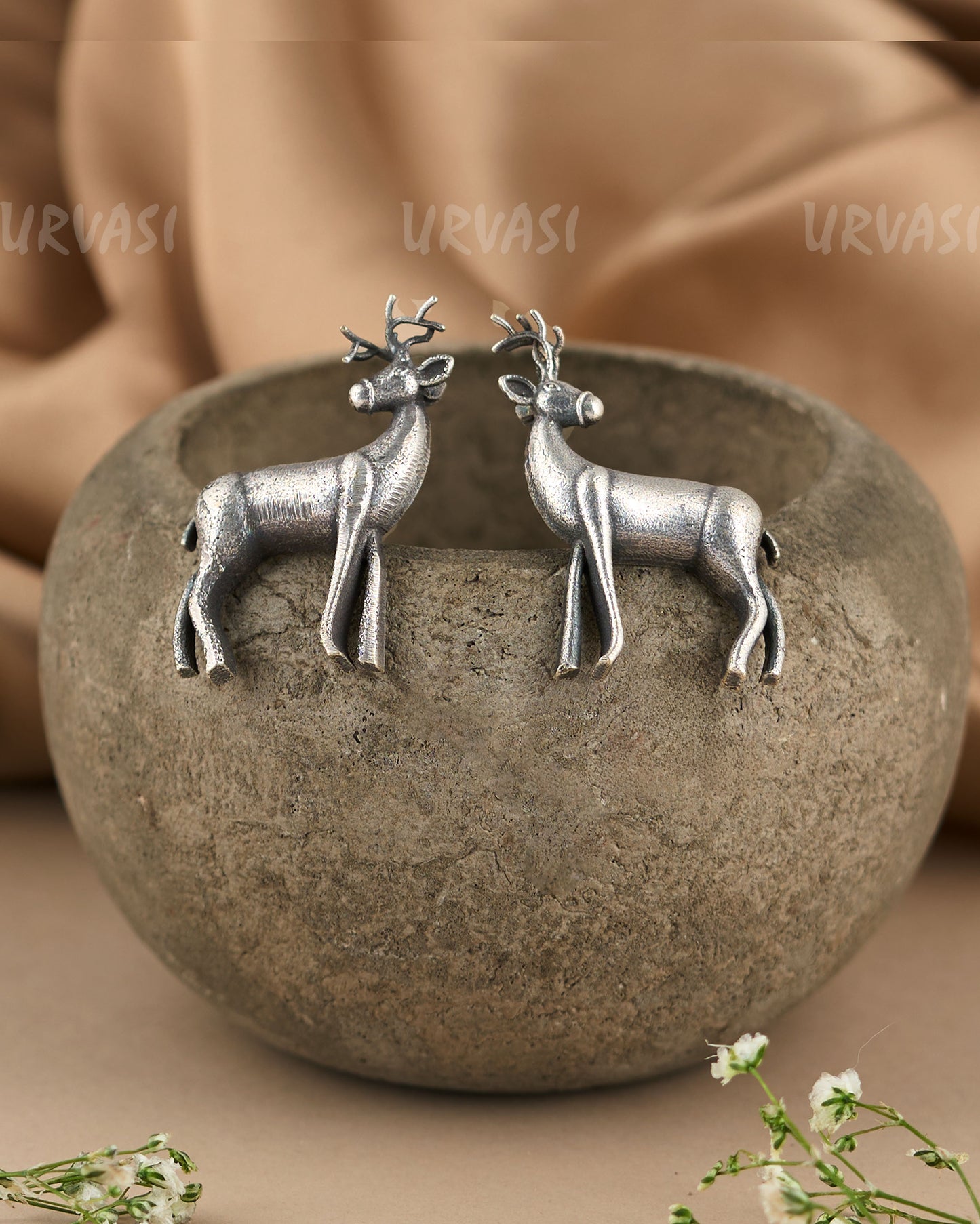 Oxidised Silver Majestic Stance Metal Deer Earrings ER 530