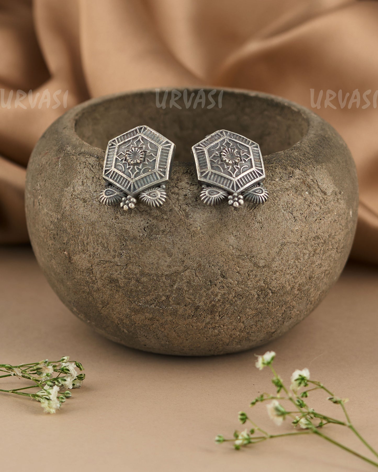 Oxidised Silver Banjara Antique Stud Earrings ER 262